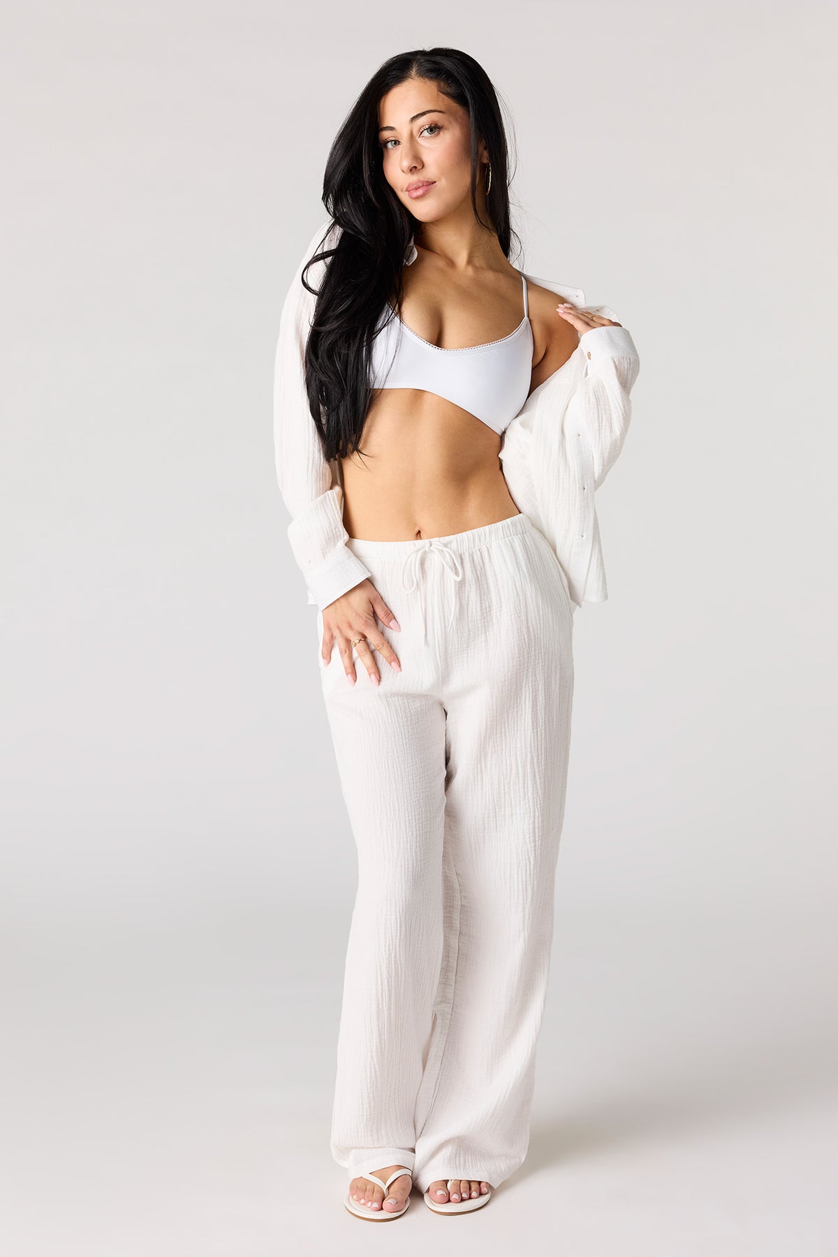 Pantalon froissé à taille couilissante