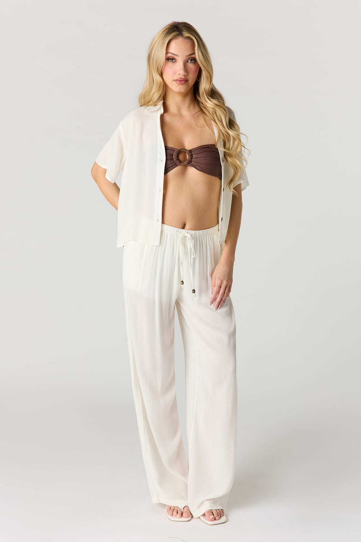 Pantalon ample froissé à taille coulissante