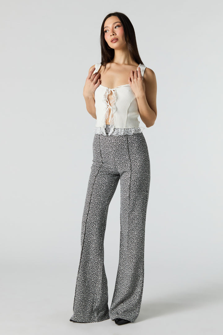 Pantalon plissé imprimé à jambe évasée