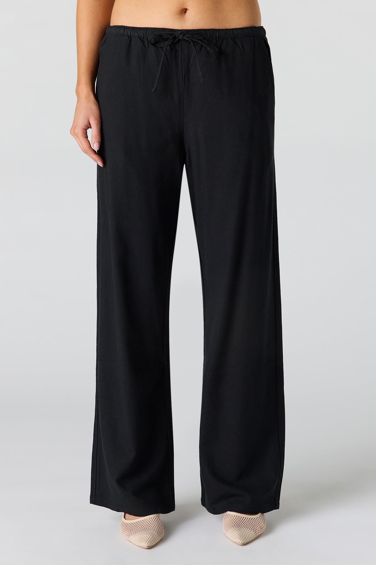 Alt View 2. Linen-Blend Wide Leg Pant - Black