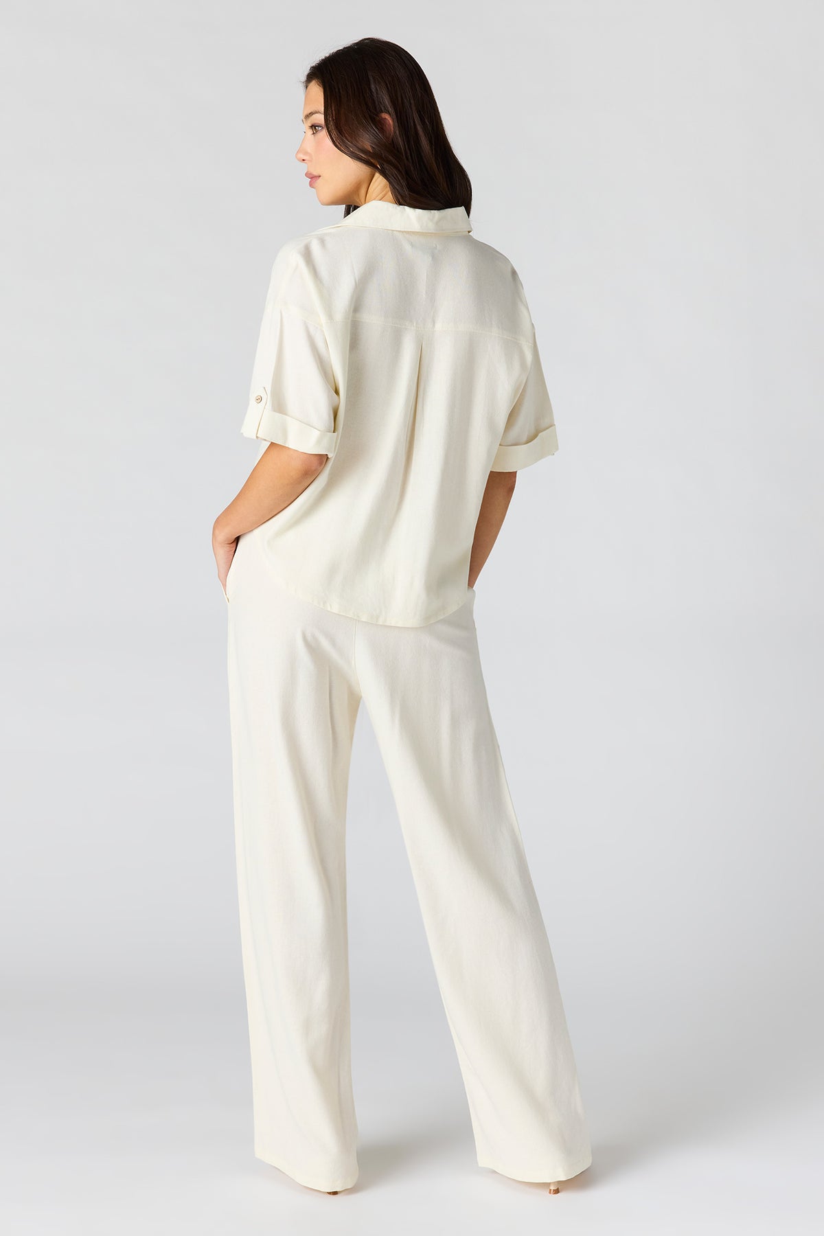 Alt View 3. Linen-Blend Wide Leg Pant - White