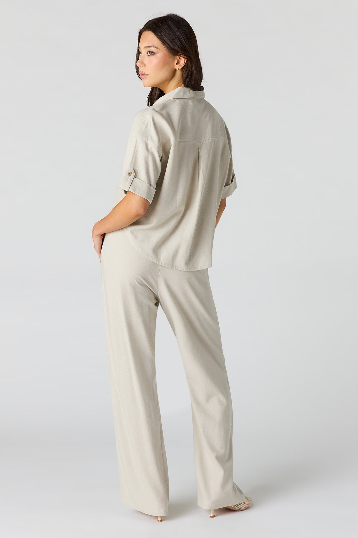 Alt View 3. Linen-Blend Wide Leg Pant - Off White