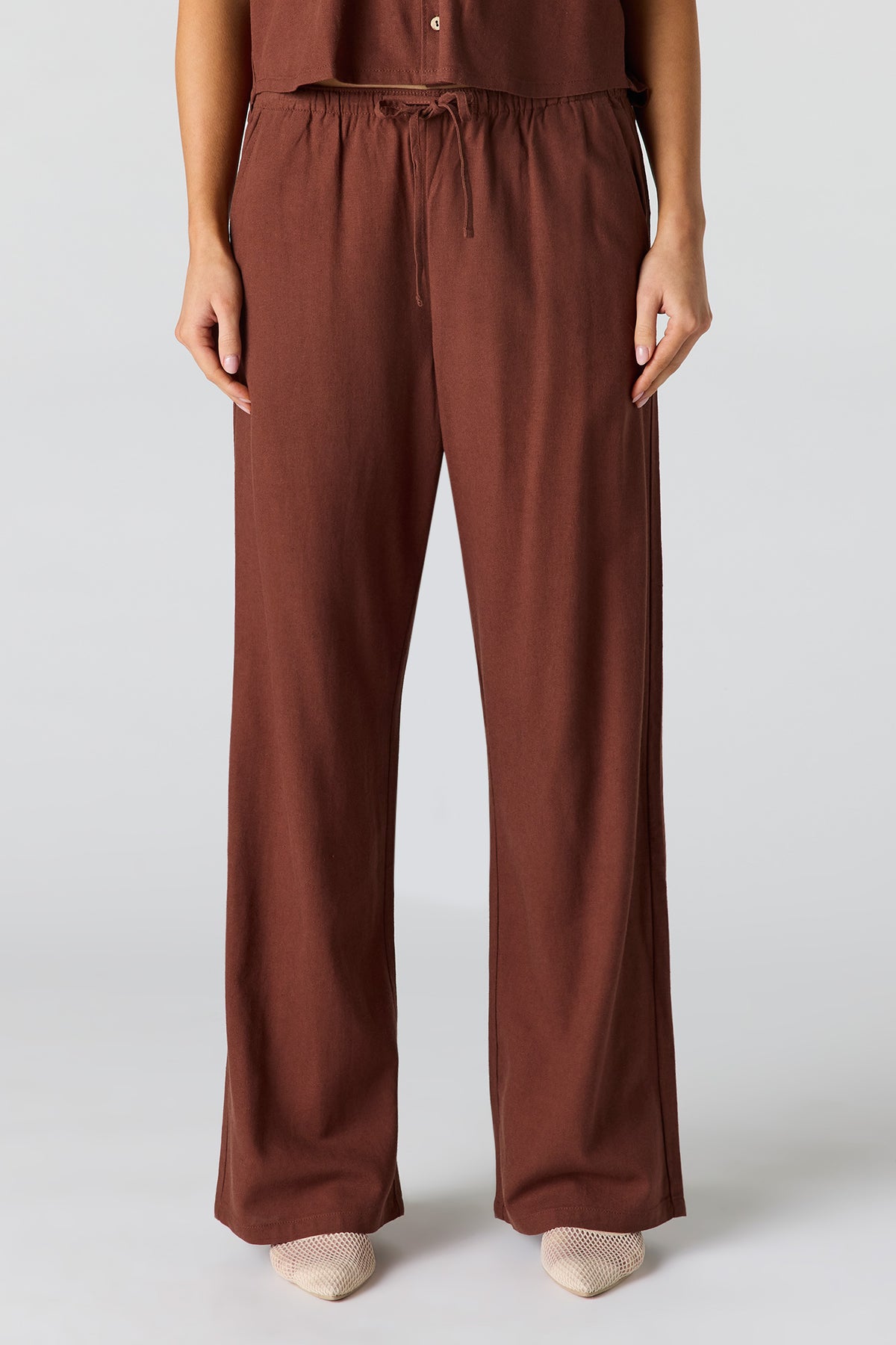 Alt View 2. Linen-Blend Wide Leg Pant - Brown