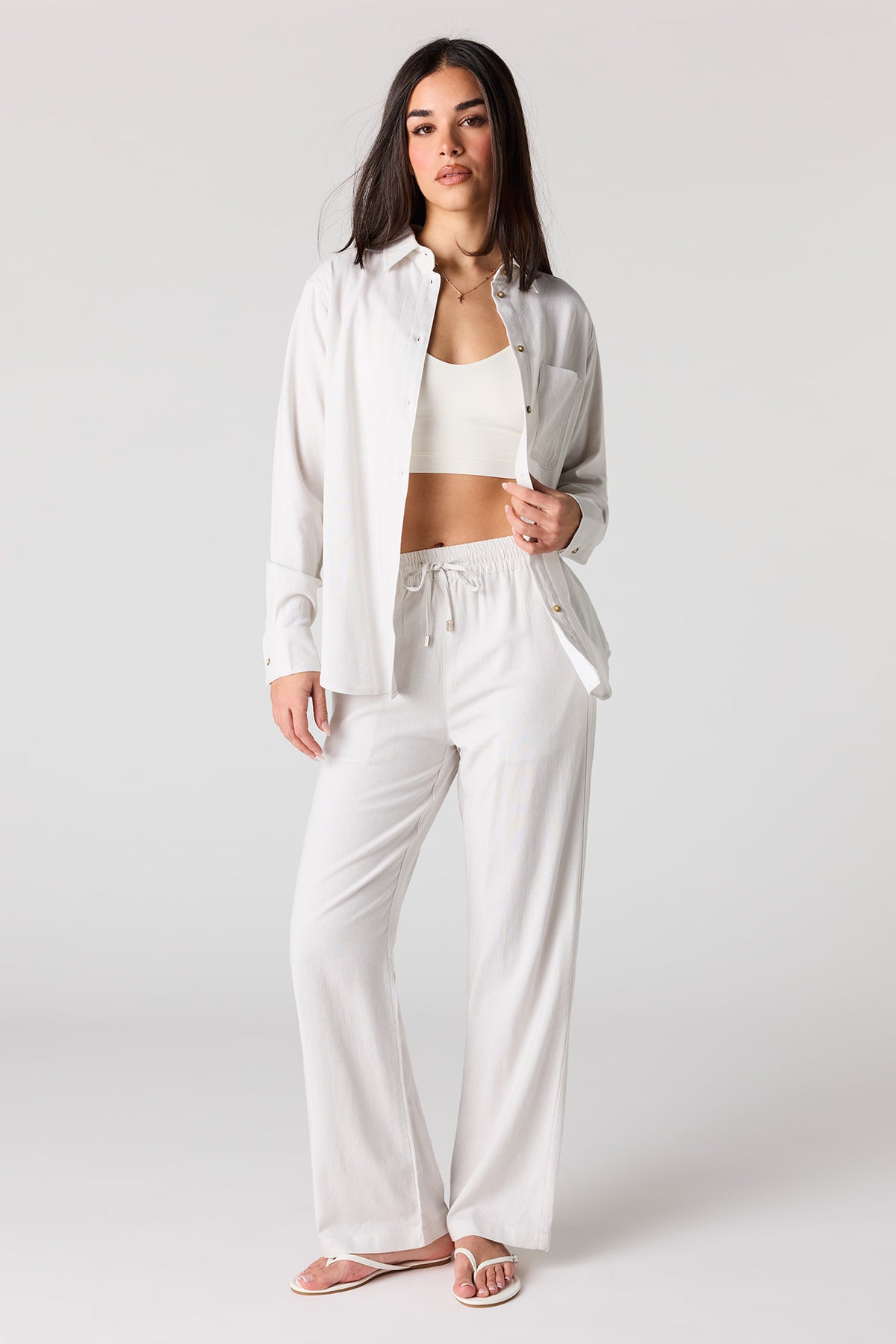 Linen-Blend Wide Leg Pant - Off White