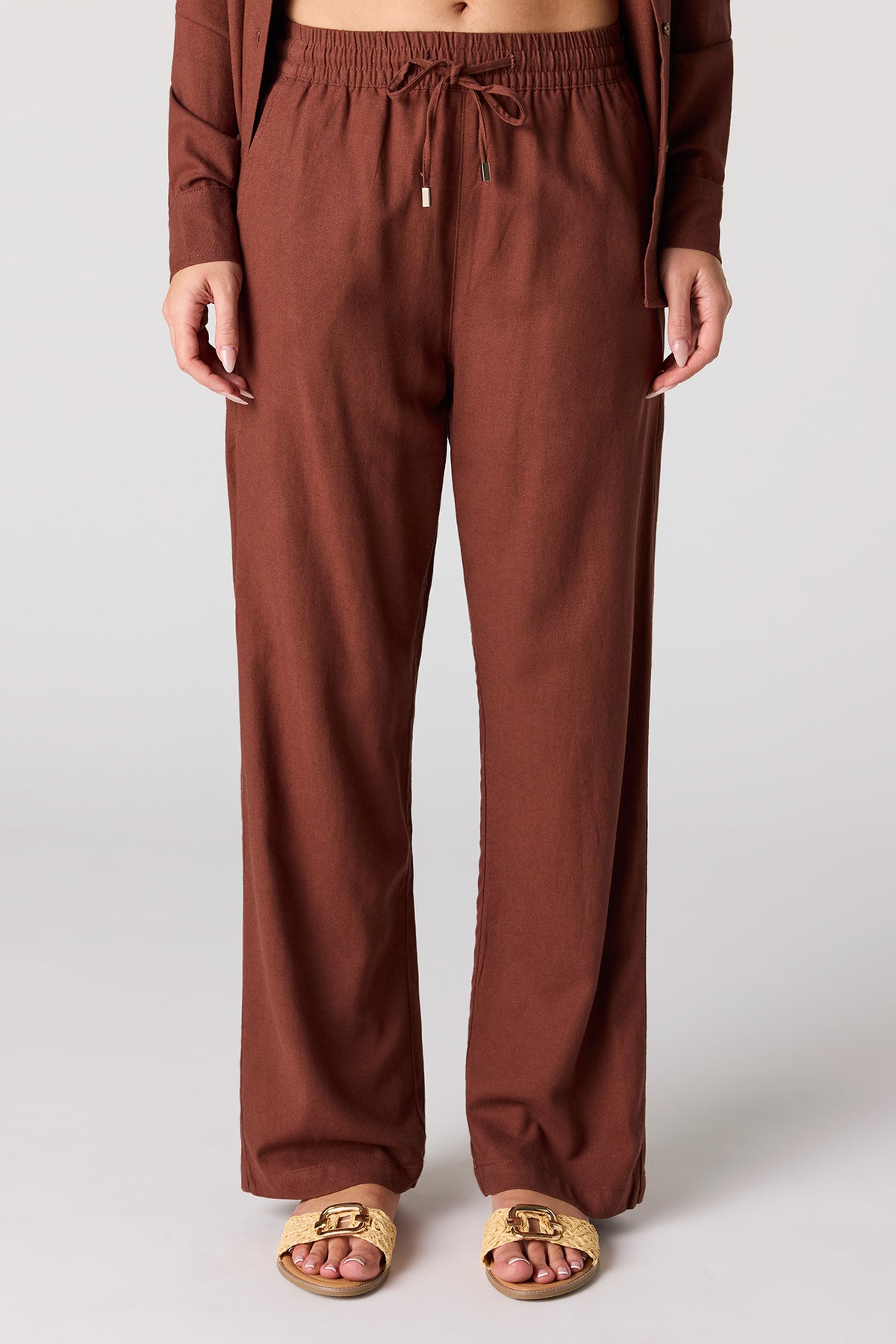 Alt View 2. Linen-Blend Wide Leg Pant - Dark Brown