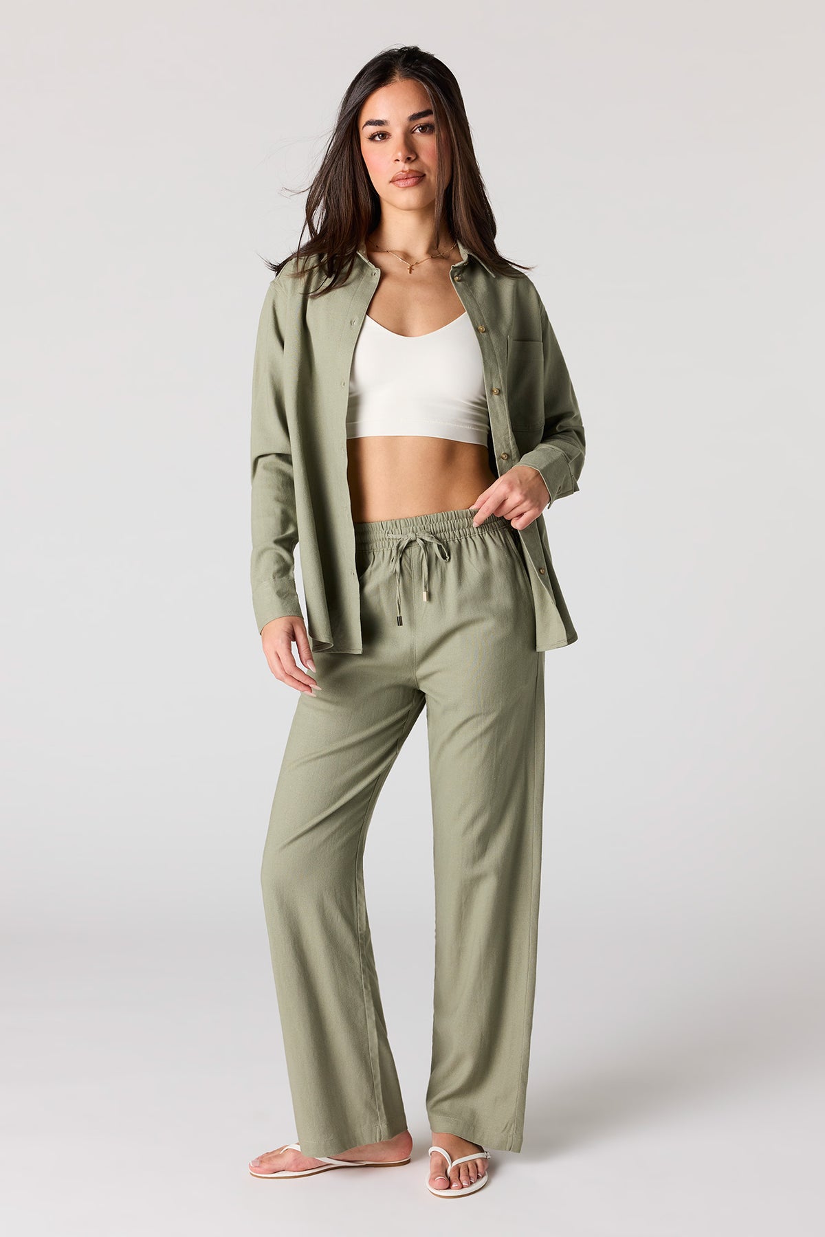 Pantalon en mélange de lin à jambe large