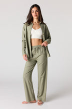 Pantalon en mélange de lin à jambe large