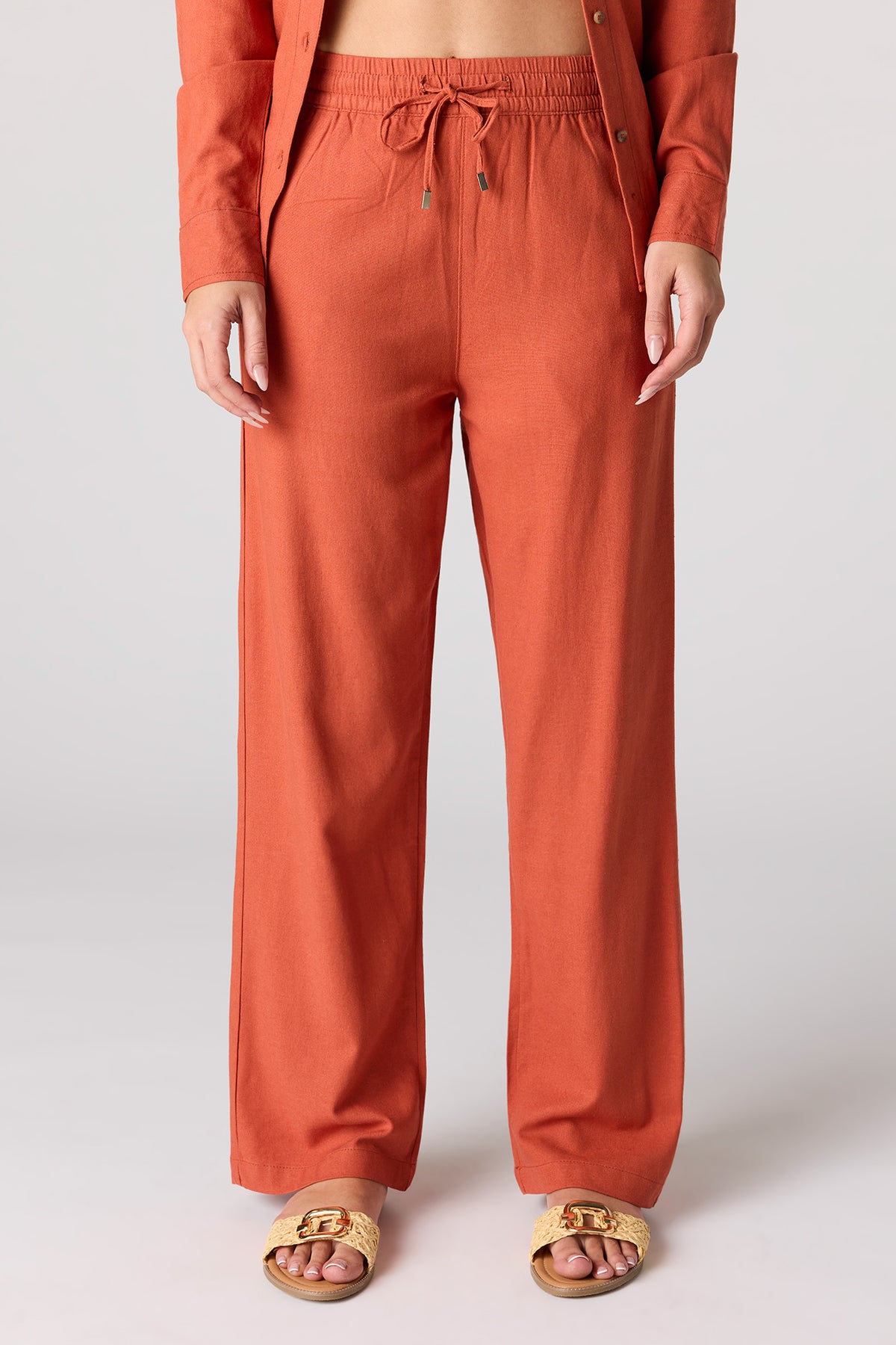 Alt View 2. Linen-Blend Wide Leg Pant - Dark Orange