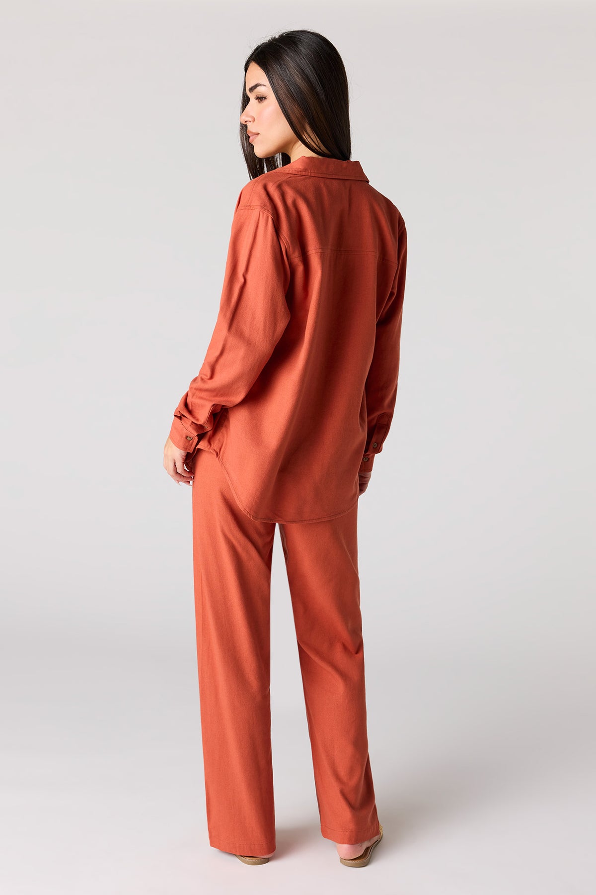 Alt View 3. Linen-Blend Wide Leg Pant - Dark Orange