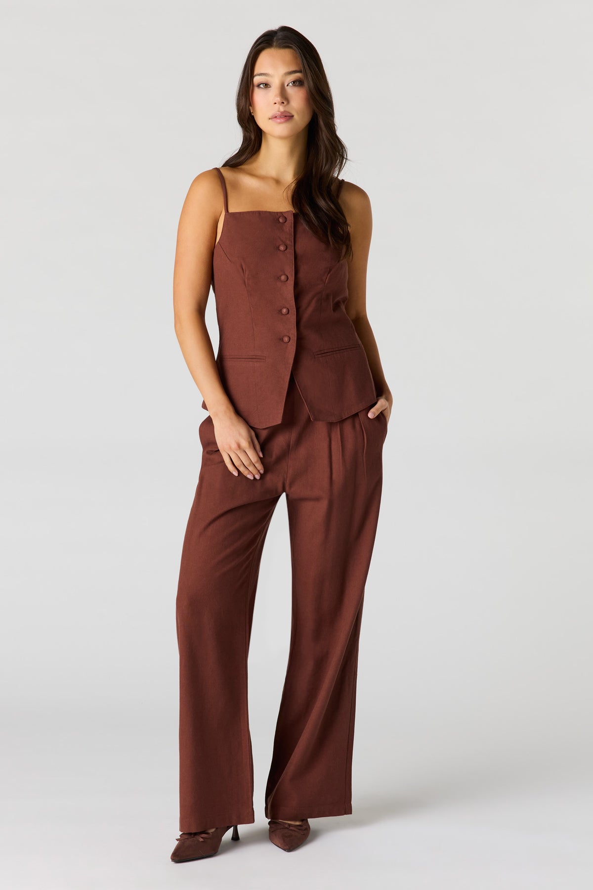 Pantalon habillé en mélange de lin à jambe large