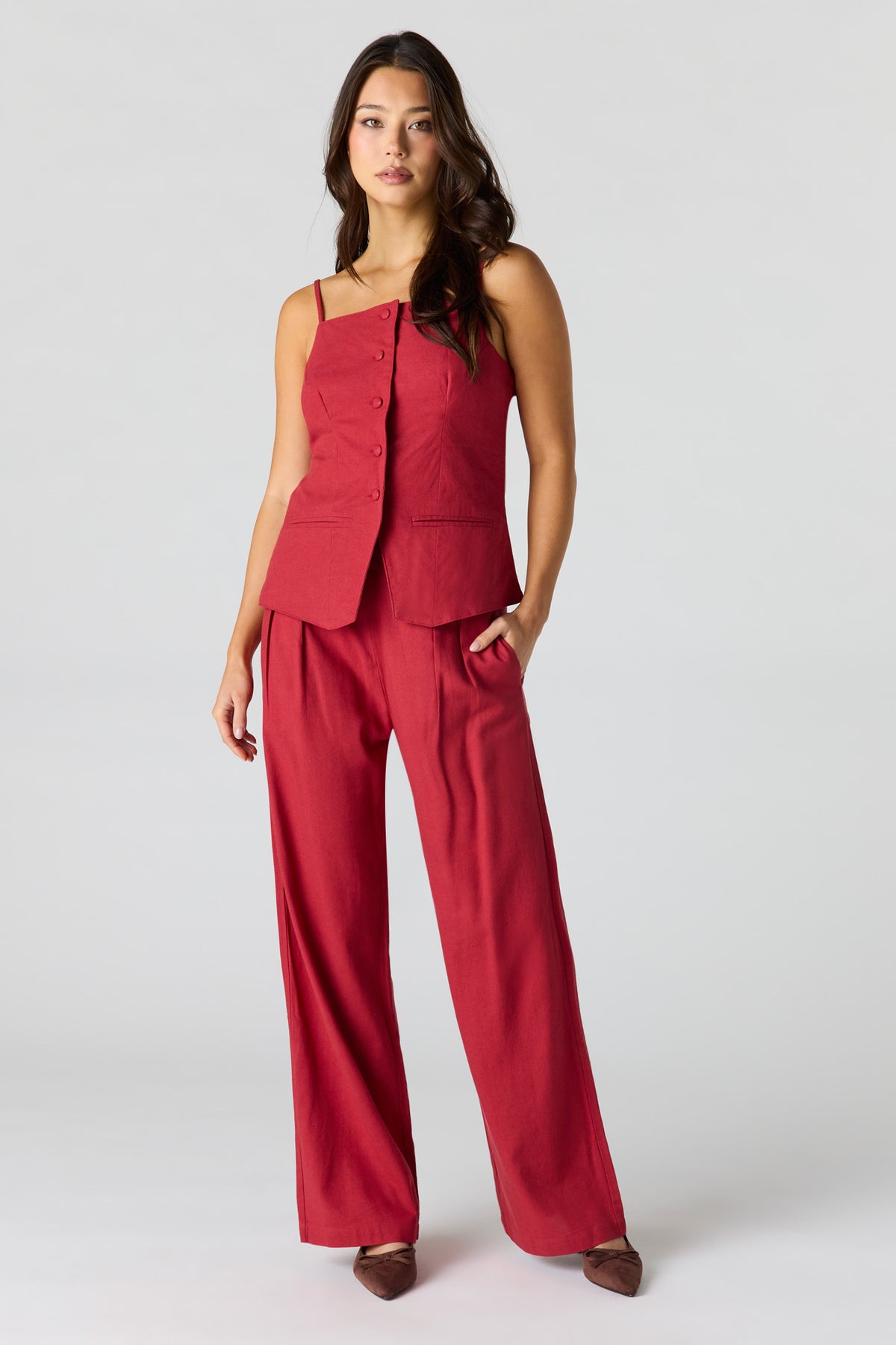 Pantalon habillé en mélange de lin à jambe large