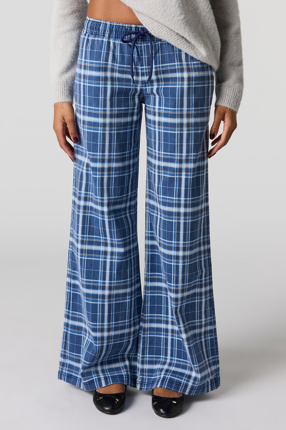 Alt View 2. Plaid Print Flare Pant - Dark Blue
