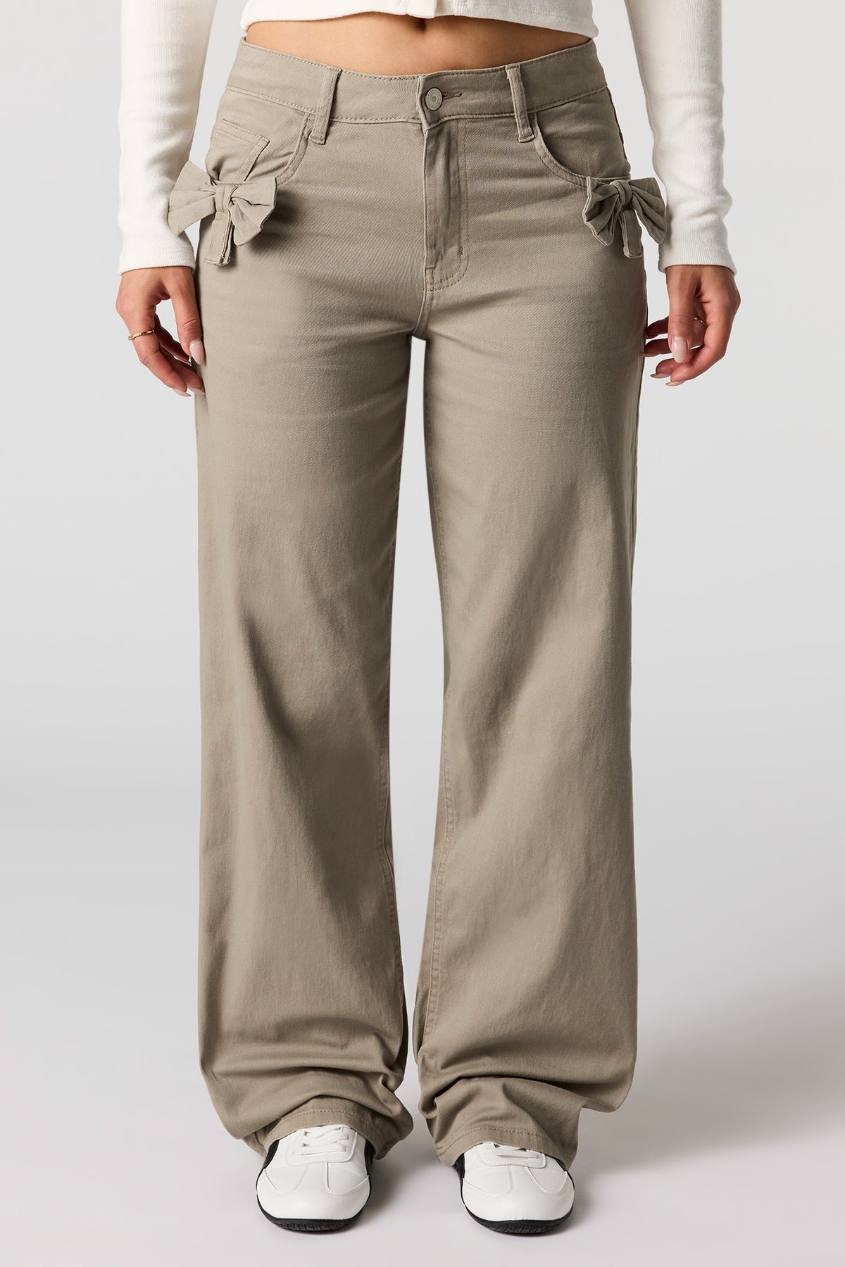 Alt View 2. Bow Pocket Wide Leg Pant - Taupe