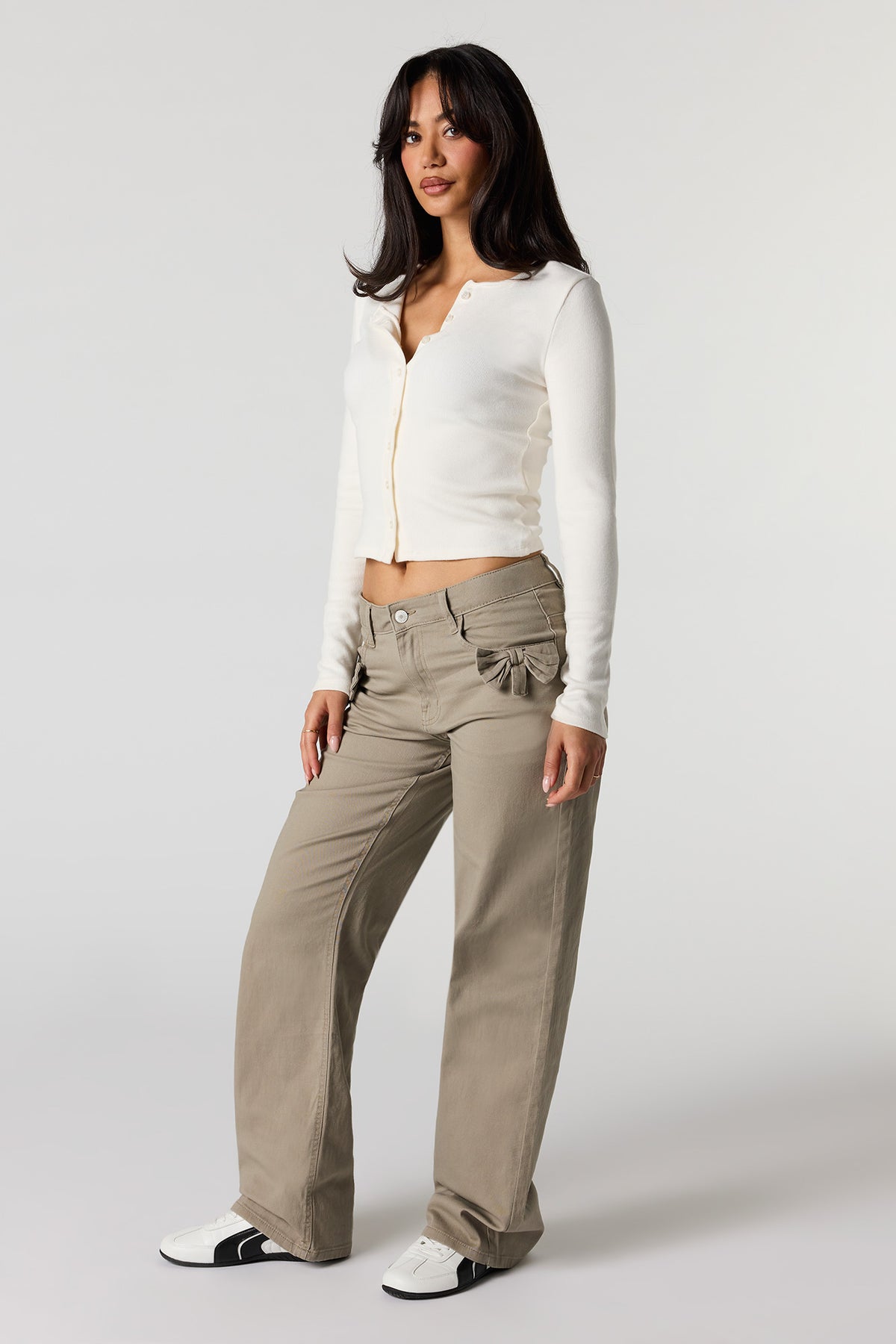 Bow Pocket Wide Leg Pant - Taupe
