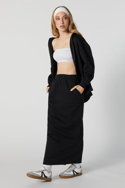 ASOS DESIGN pajama set with t-shirt and pants in black with fleece