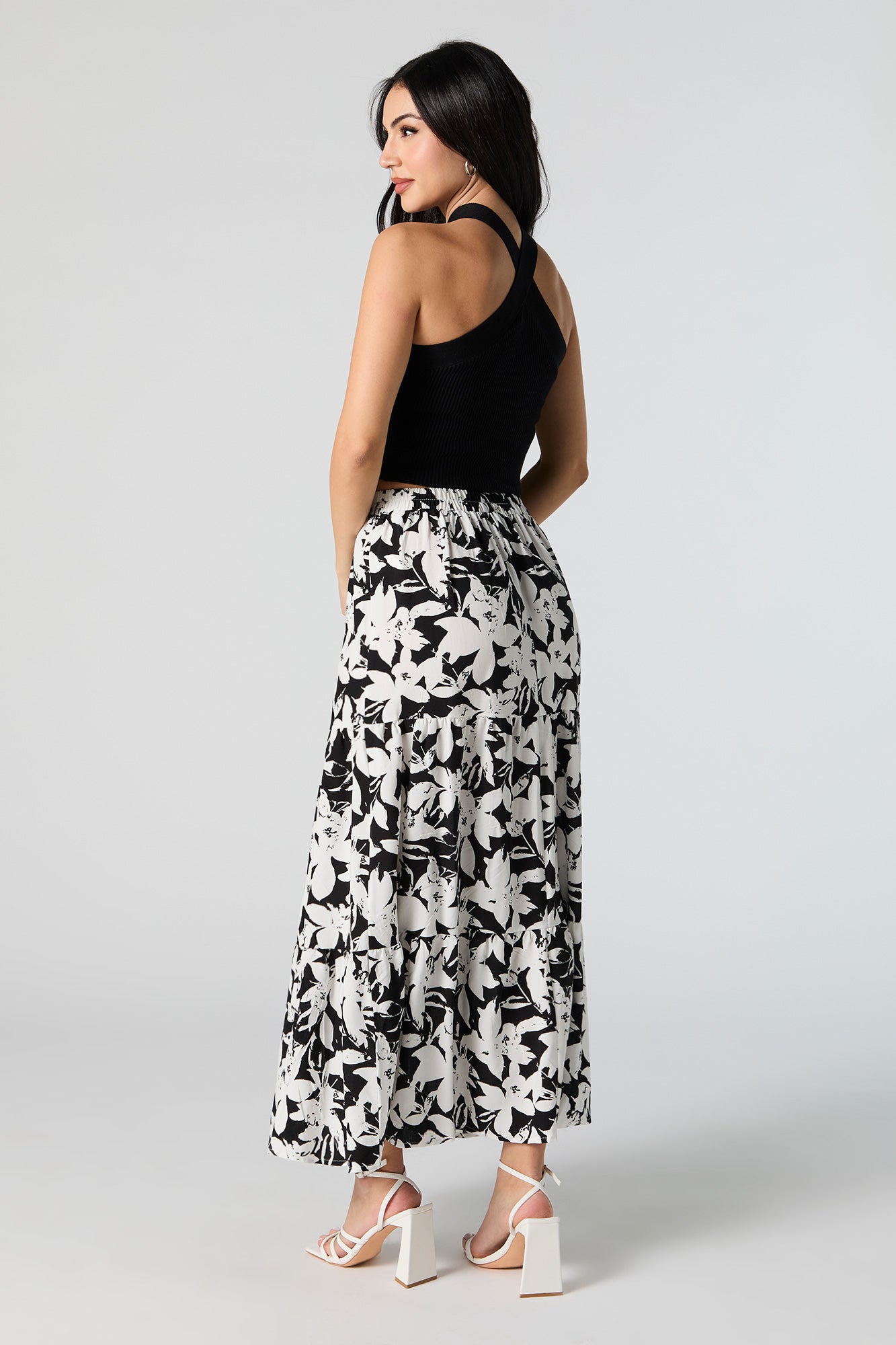 Floral Print Tiered Maxi Skirt