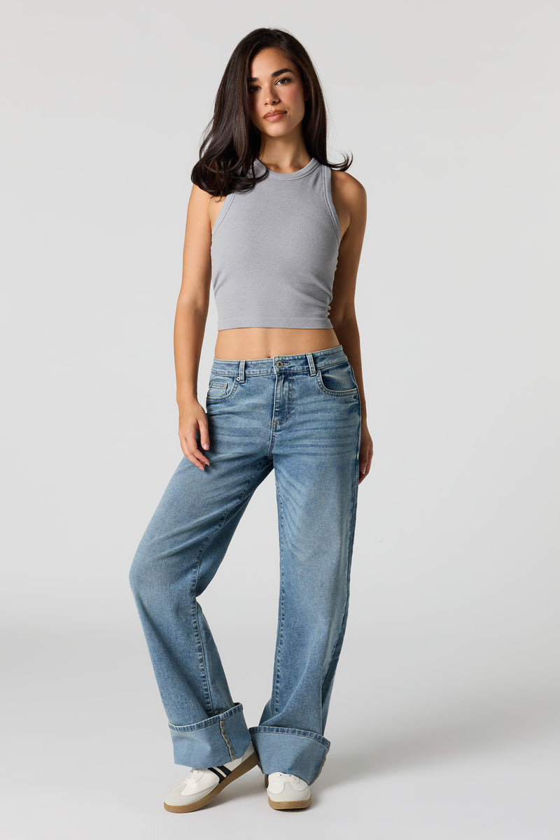 Stretch Low Rise Wide Leg Jean with Cuff