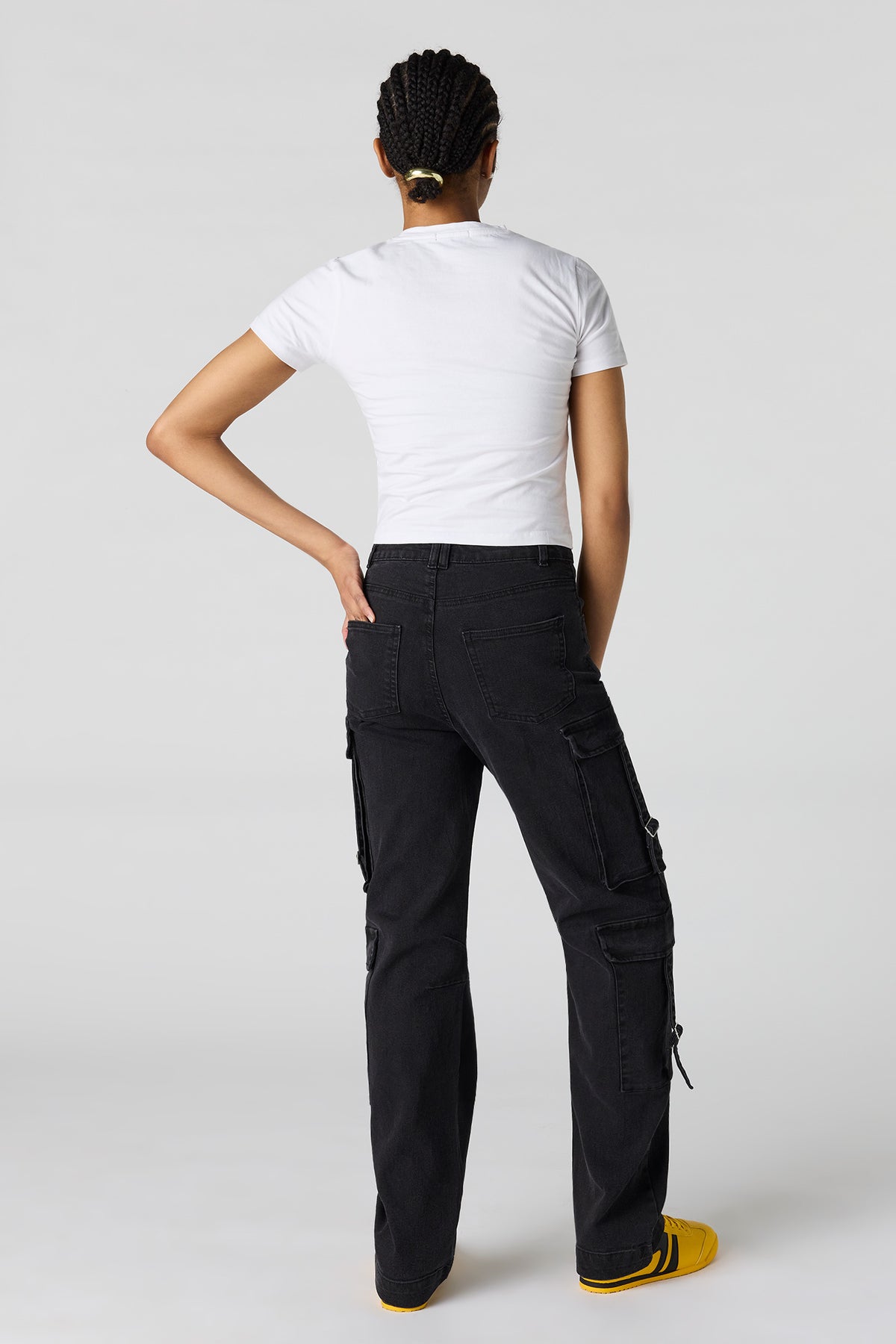 Alt View 3. Low Rise Denim Cargo Strap Jean - Black