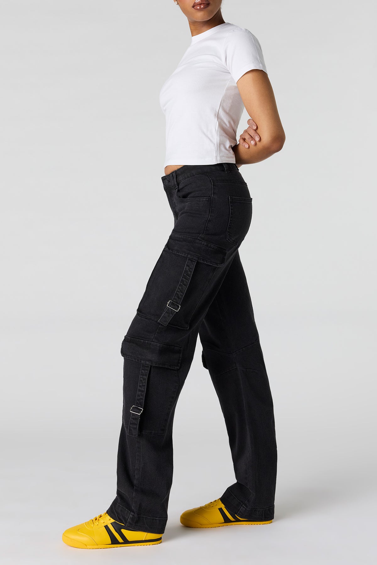 Alt View 4. Low Rise Denim Cargo Strap Jean - Black