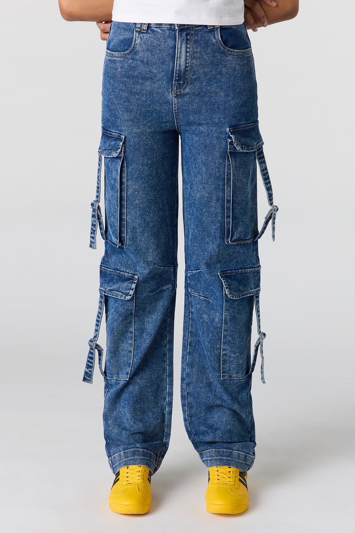 Alt View 2. Low Rise Denim Cargo Strap Jean - Medium Blue