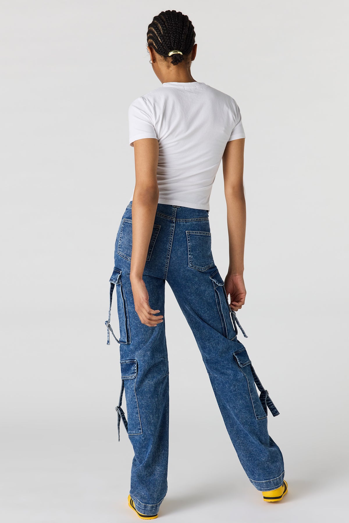 Alt View 3. Low Rise Denim Cargo Strap Jean - Medium Blue