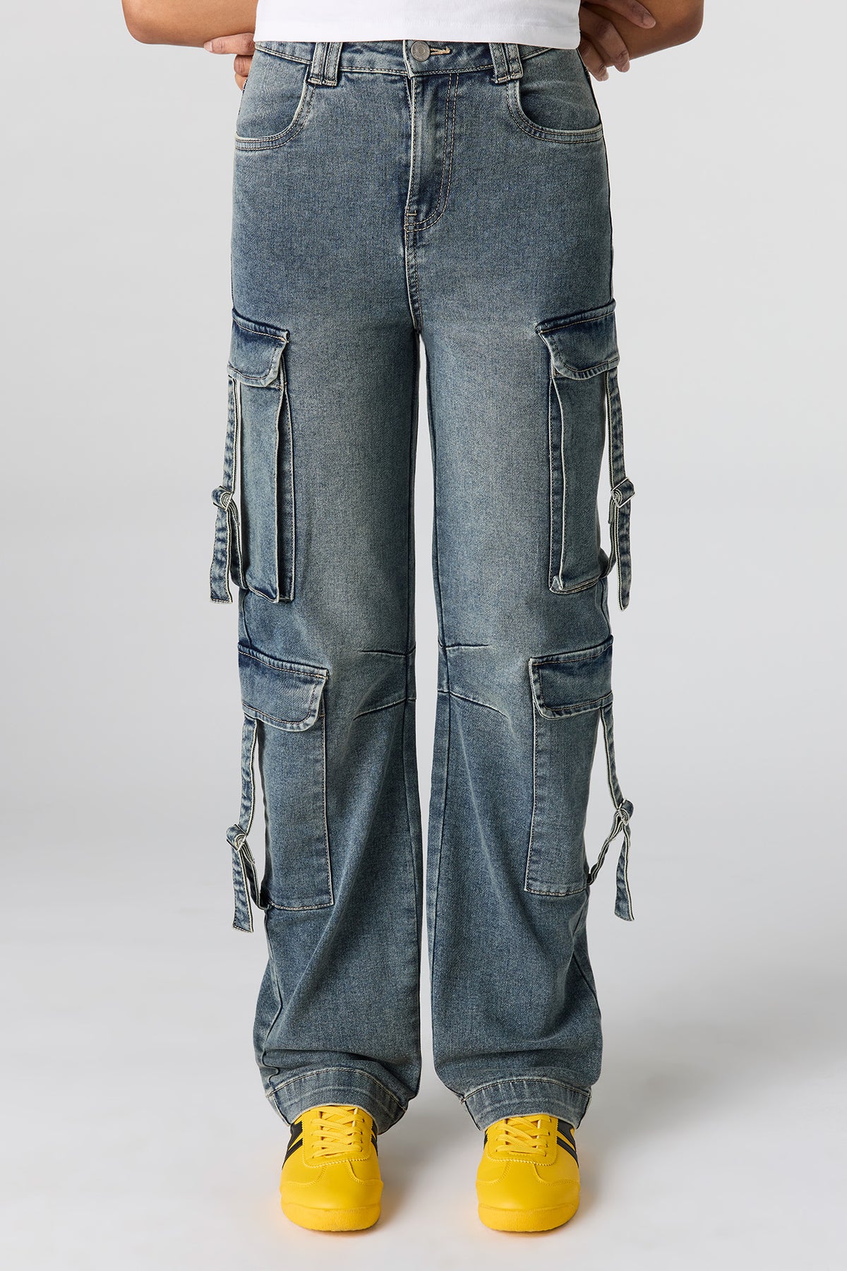 Alt View 2. Low Rise Denim Cargo Strap Jean - Navy Blue