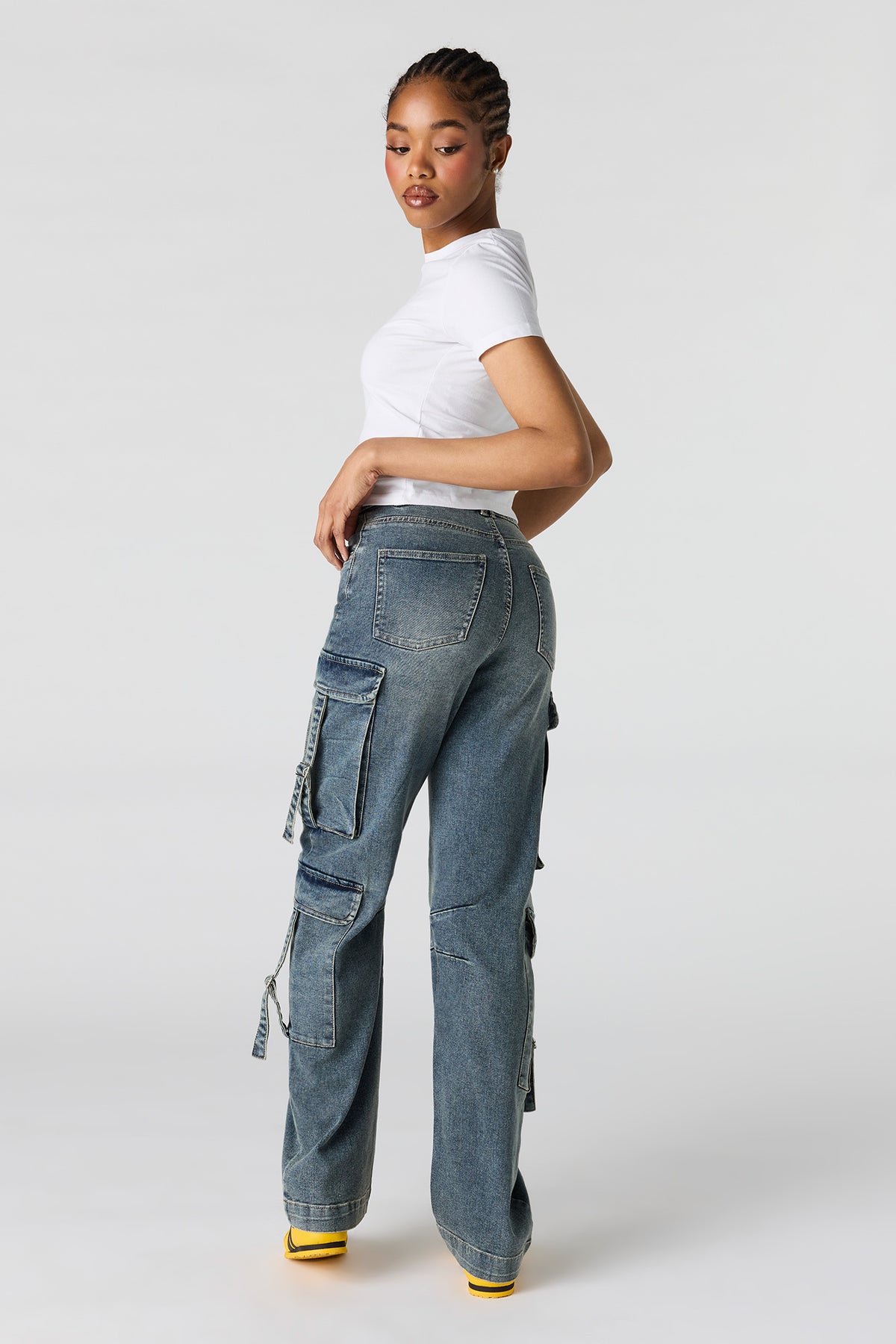 Alt View 3. Low Rise Denim Cargo Strap Jean - Navy Blue
