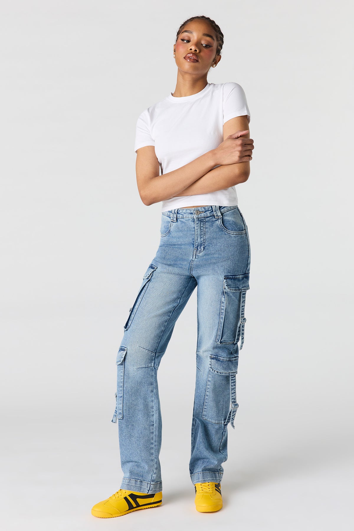 Low Rise Denim Cargo Strap Jean - Sky Blue