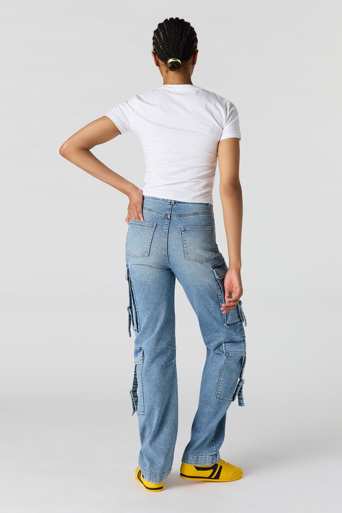 Alt View 3. Low Rise Denim Cargo Strap Jean - Sky Blue