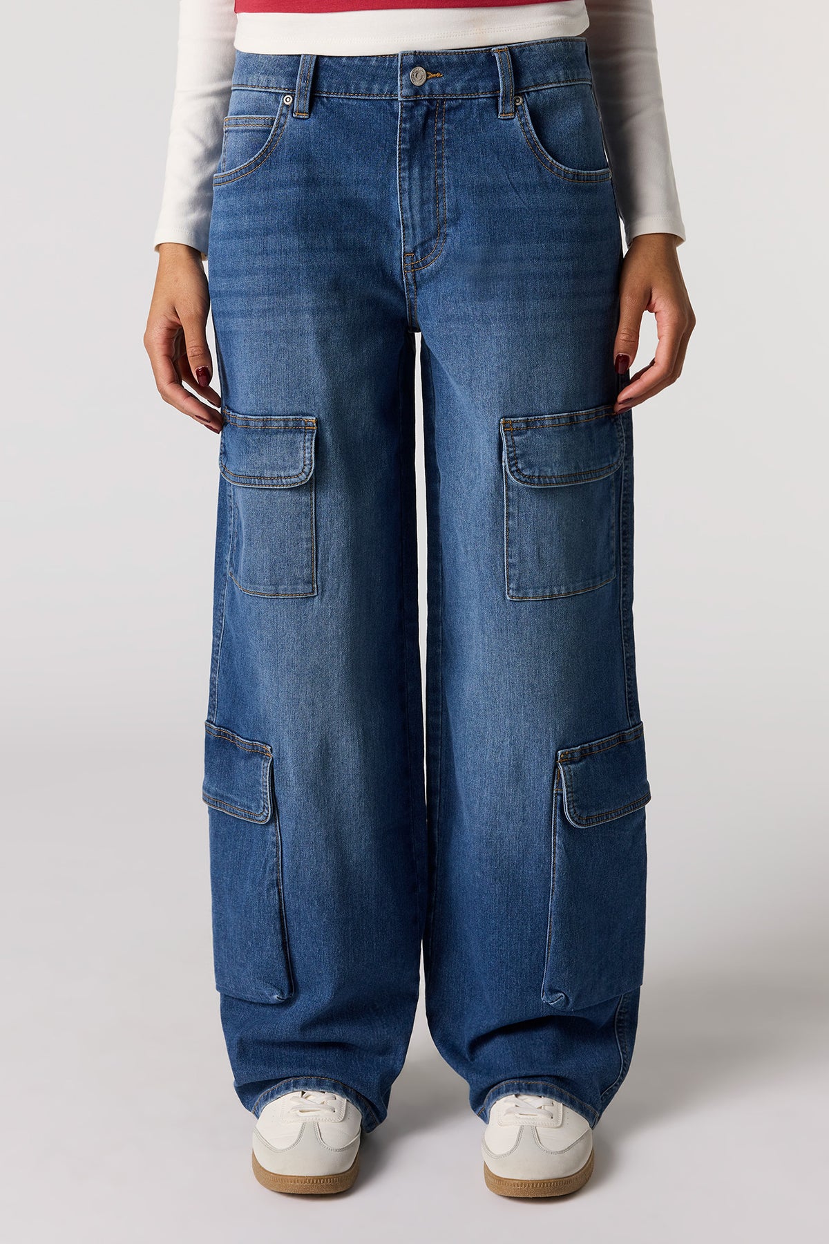 Alt View 2. Low Rise Baggy Cargo Jean - Denim Blue