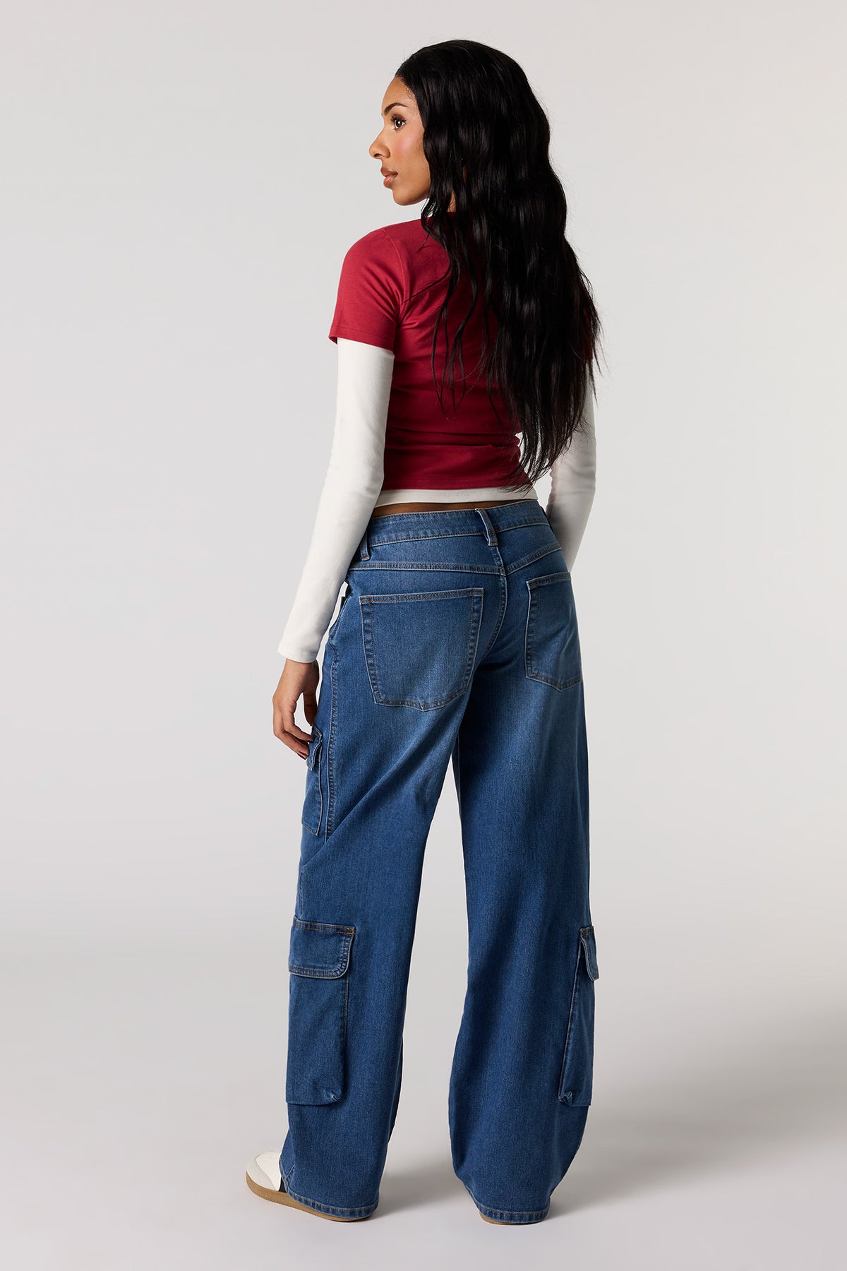 Alt View 3. Low Rise Baggy Cargo Jean - Denim Blue