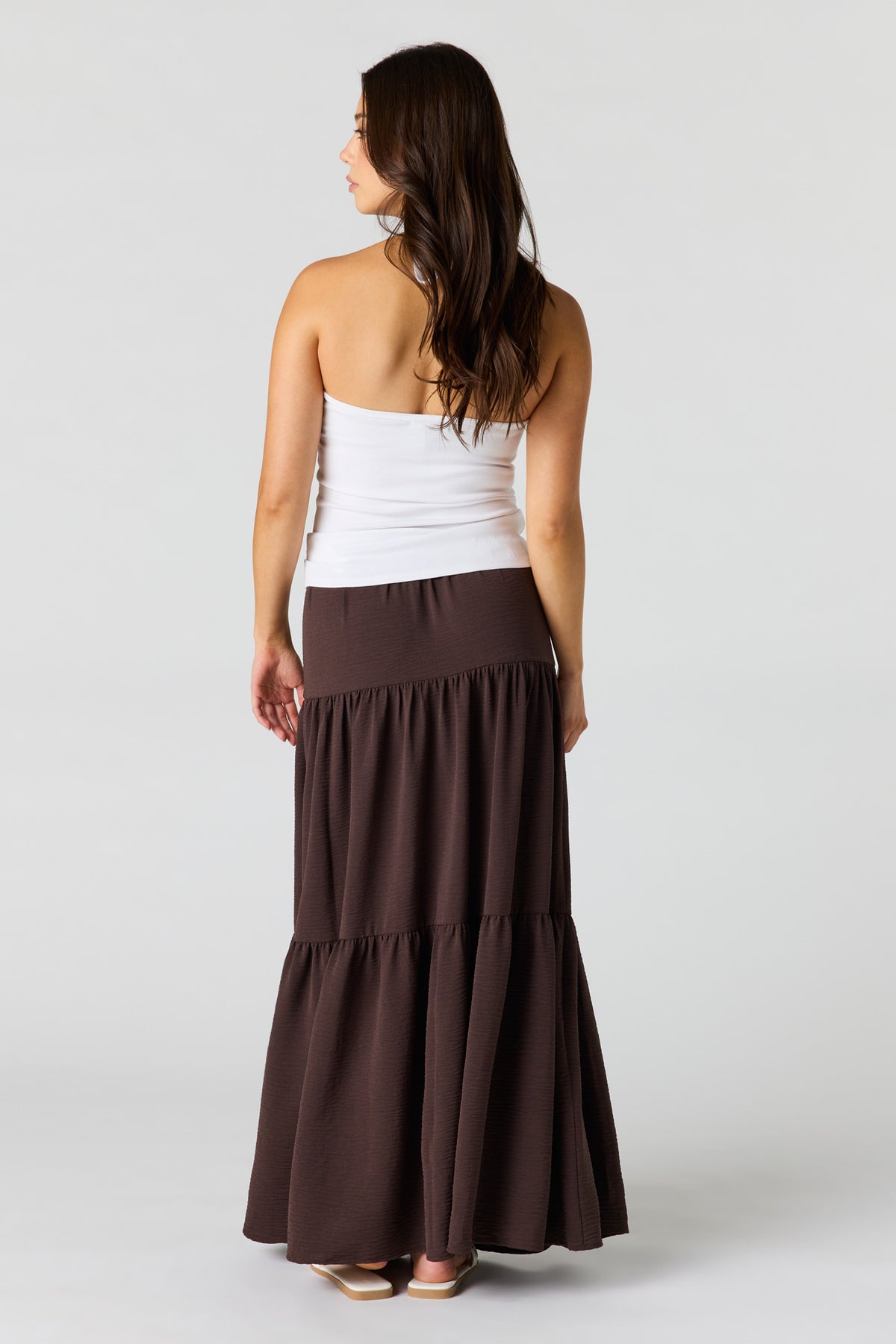 Alt View 3. Printed Flowy Tiered Slit Maxi Skirt - Brown