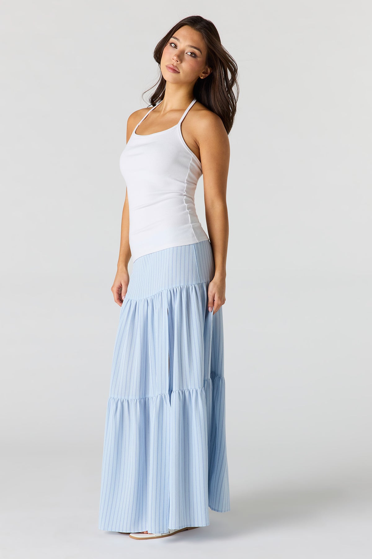Alt View 2. Printed Flowy Tiered Slit Maxi Skirt - Blue
