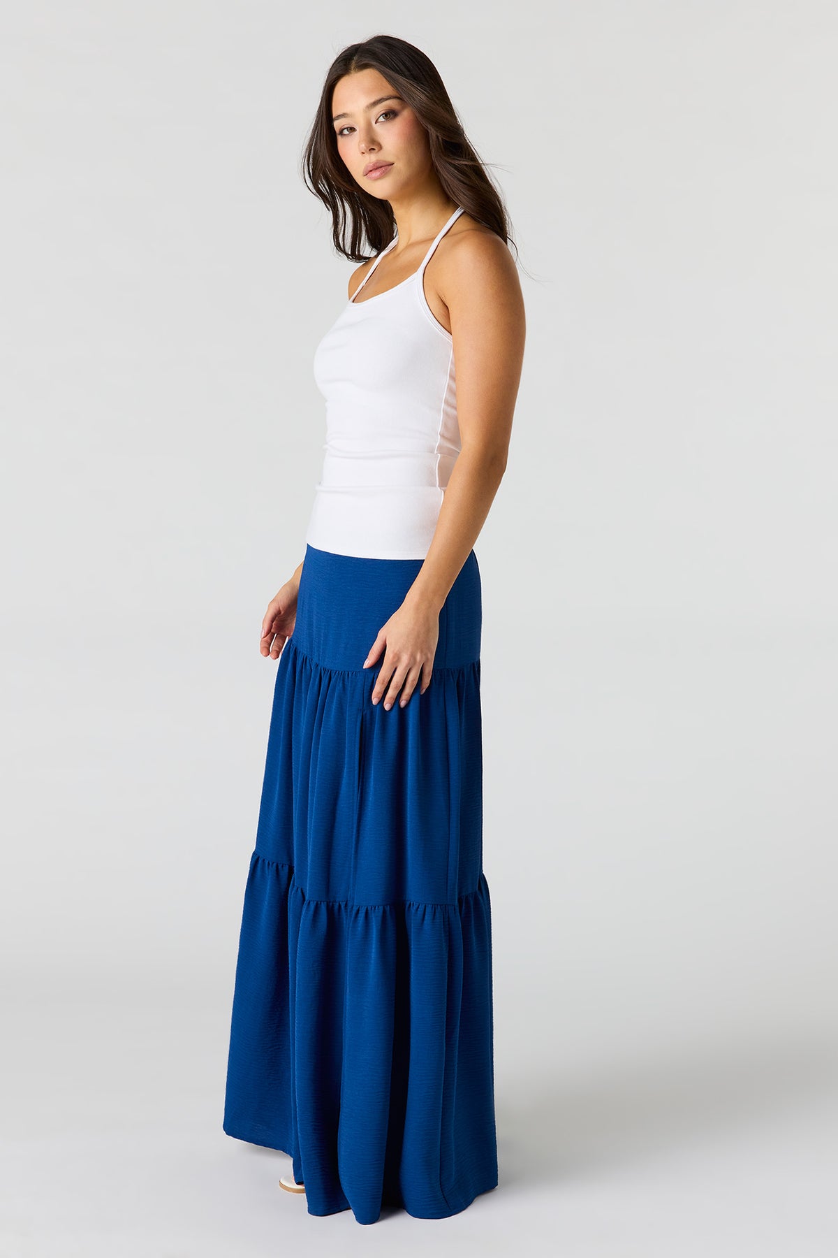 Alt View 2. Printed Flowy Tiered Slit Maxi Skirt - Dark Blue