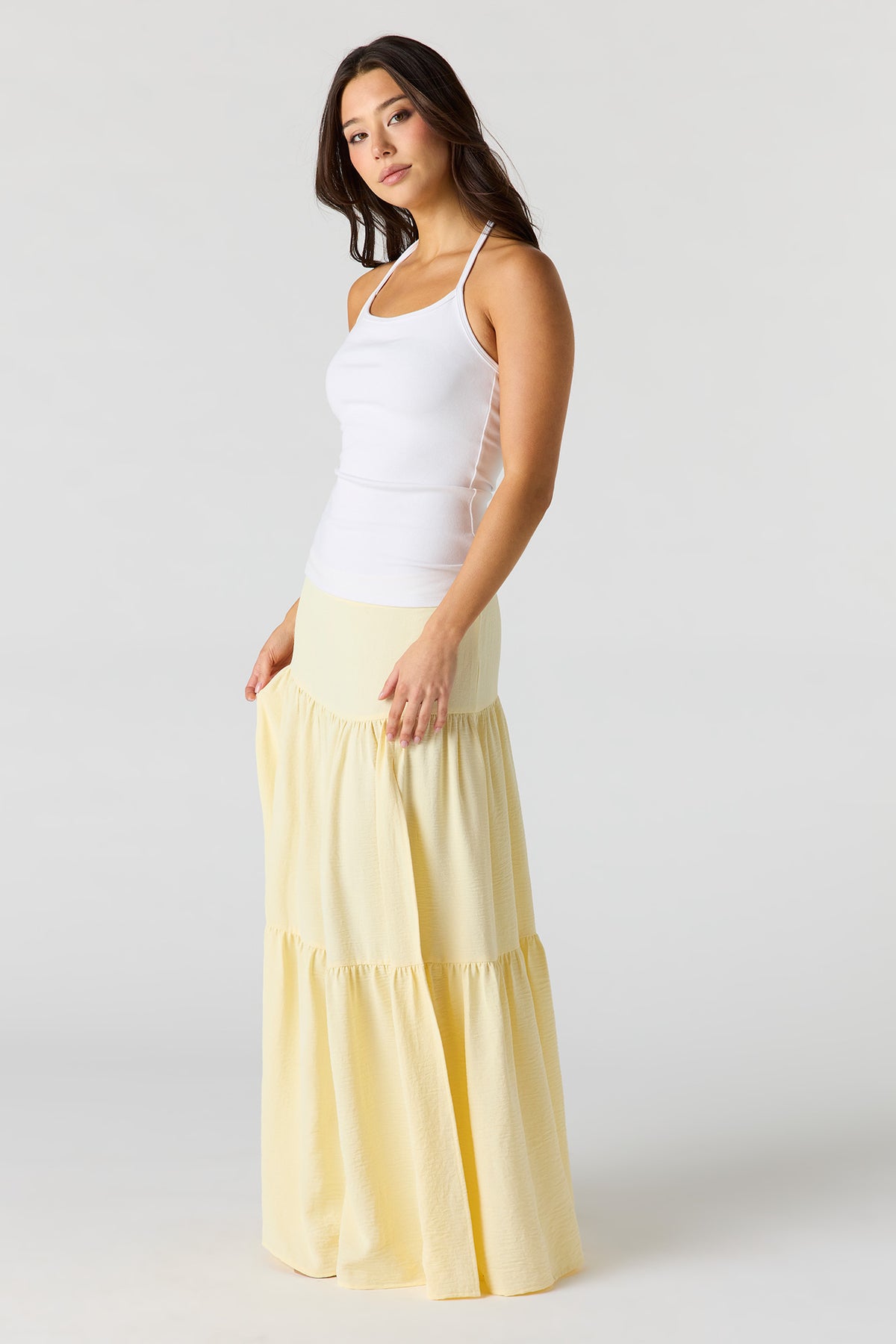 Alt View 2. Printed Flowy Tiered Slit Maxi Skirt - Yellow