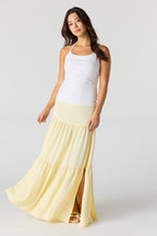 Printed Flowy Tiered Slit Maxi Skirt