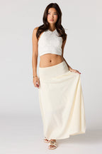 Jupe maxi en mélange de lin à taille plissée