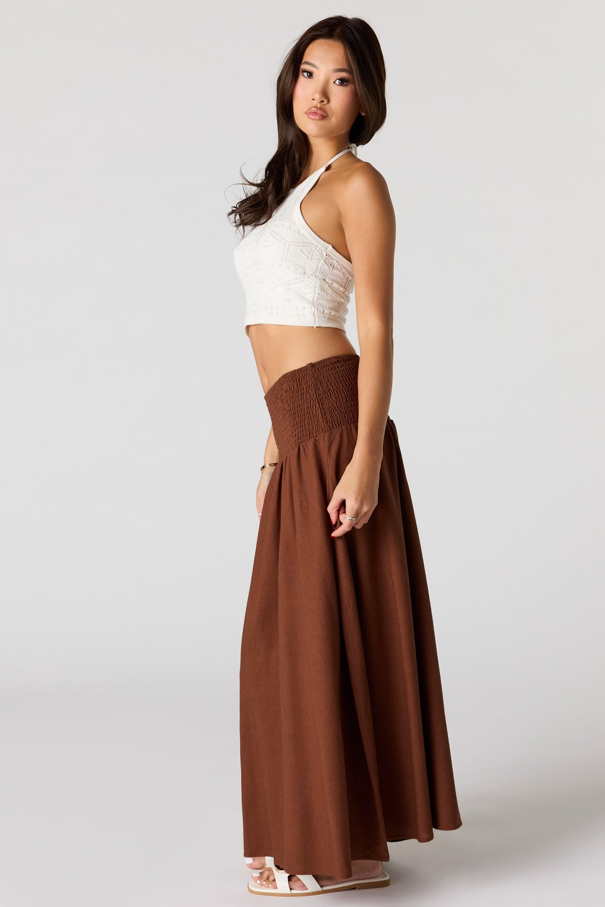 Vue alternative 2. Jupe maxi en mélange de lin à taille plissée