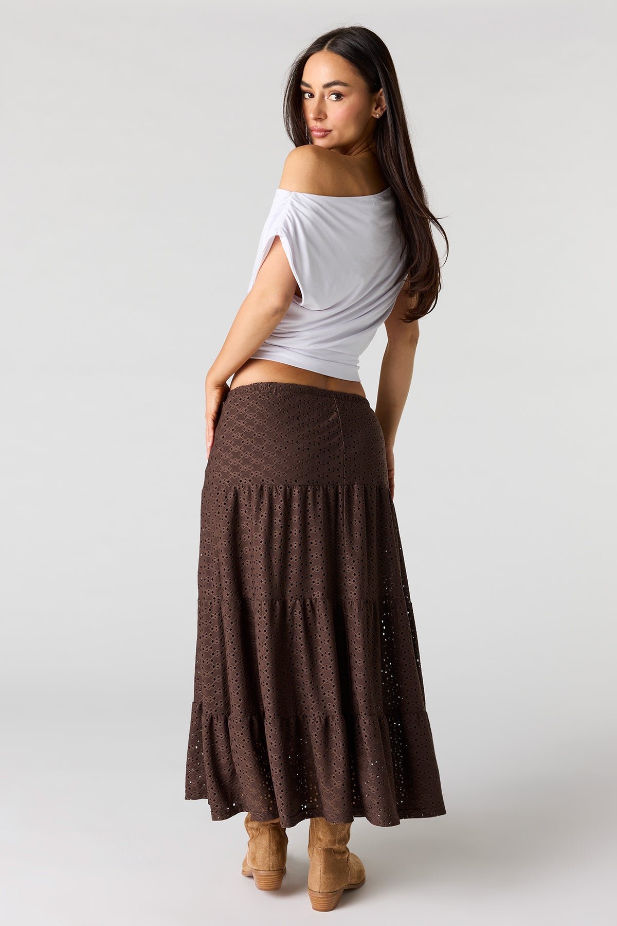 Alt View 3. Eyelet Tiered Skirt - Brown