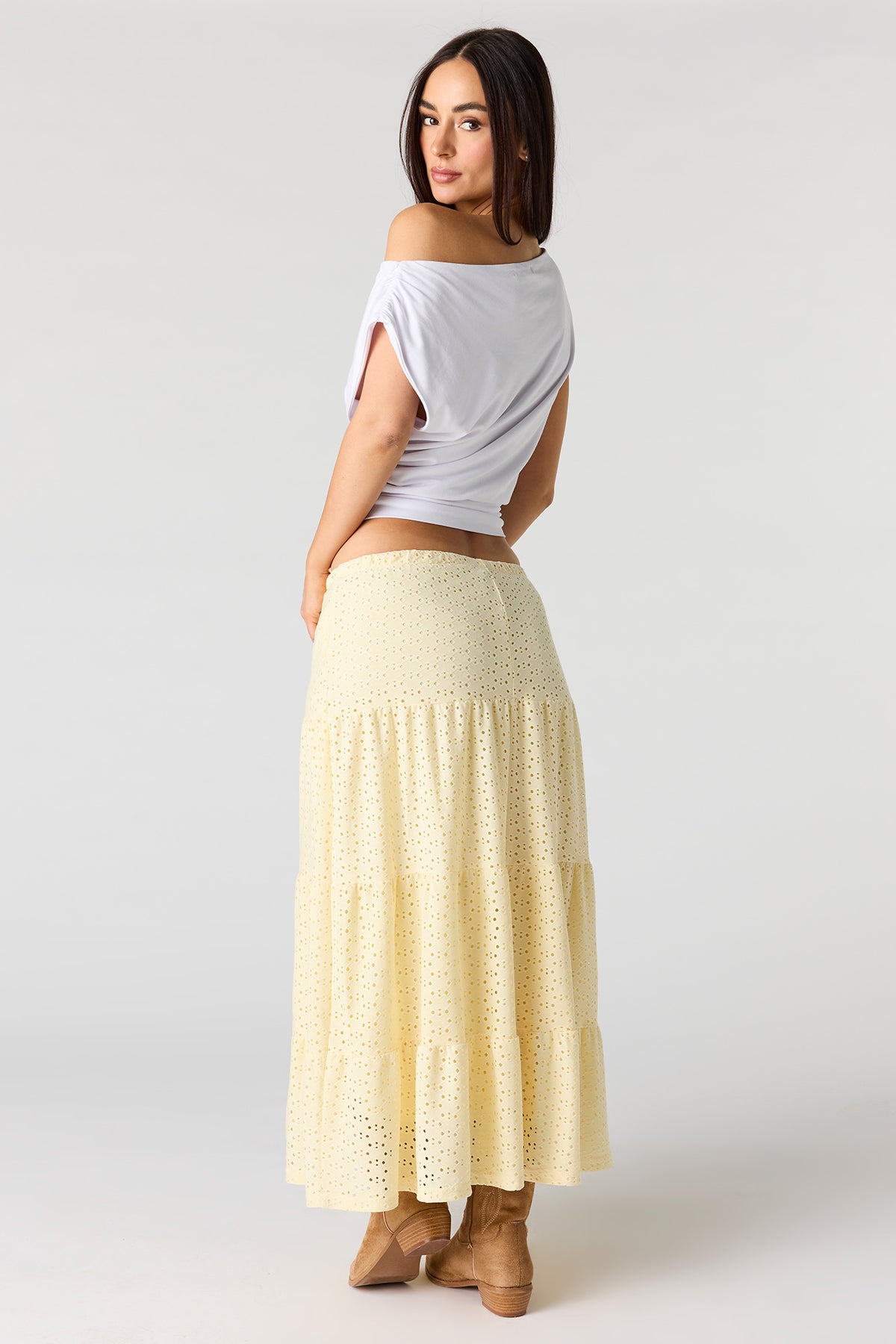 Alt View 3. Eyelet Tiered Skirt - Yellow