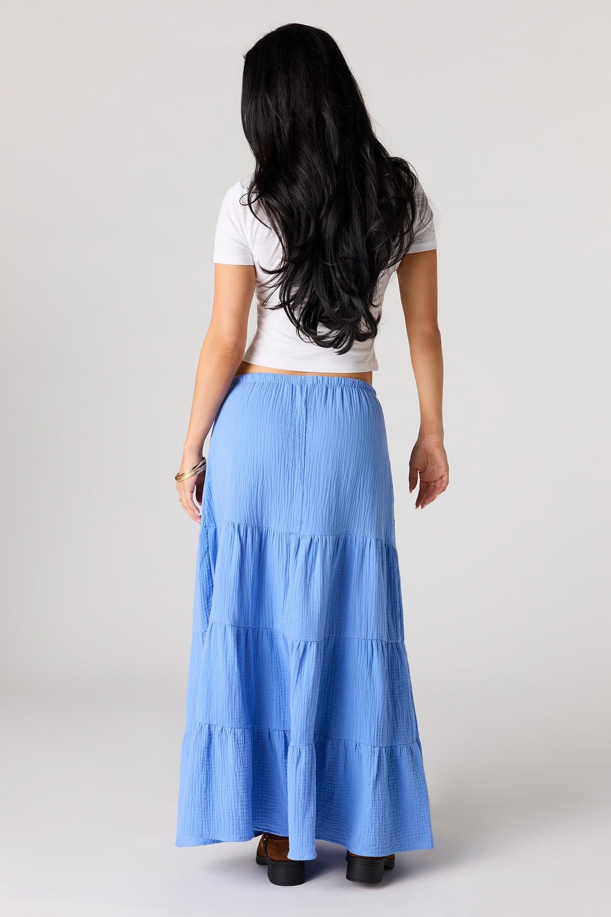 Alt View 3. Crinkled Tiered Maxi Skirt - Light Blue
