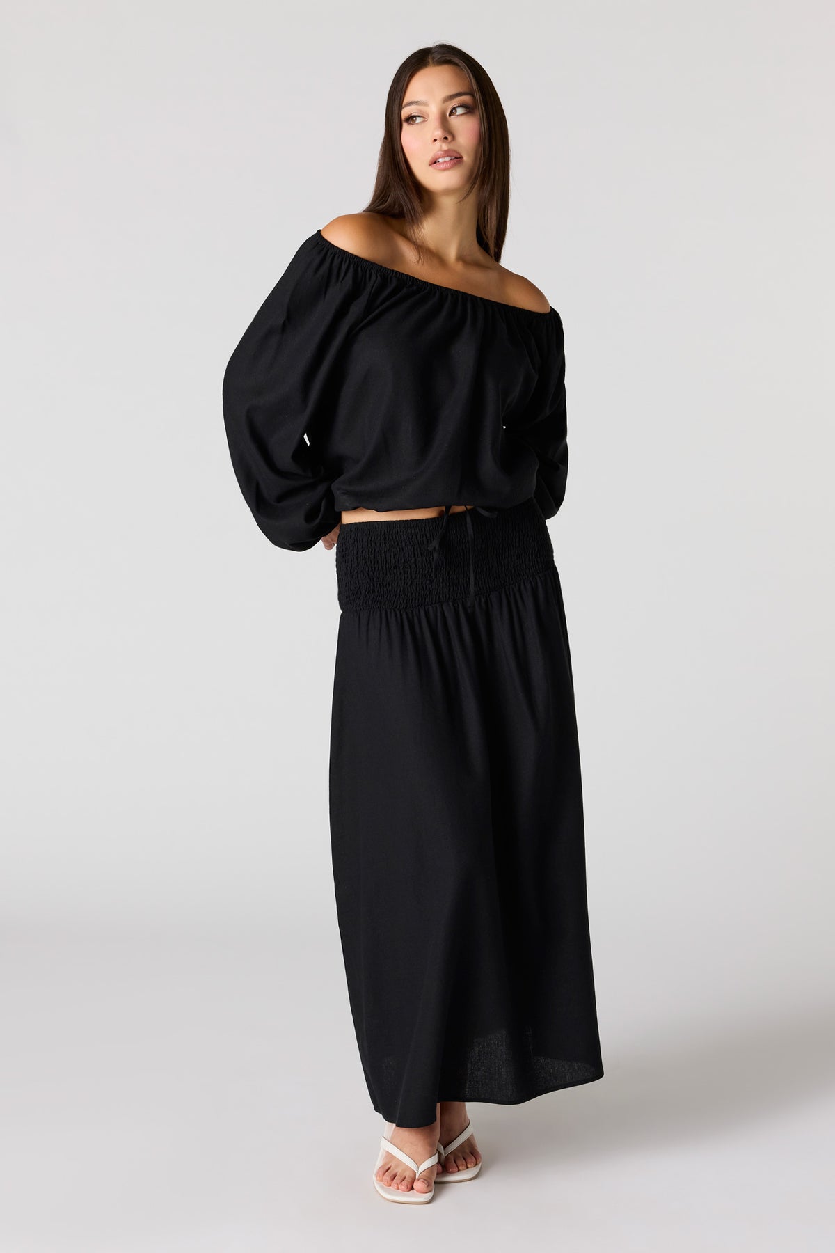 Linen-Blend Maxi Skirt - Black