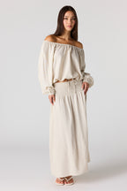Linen-Blend Maxi Skirt