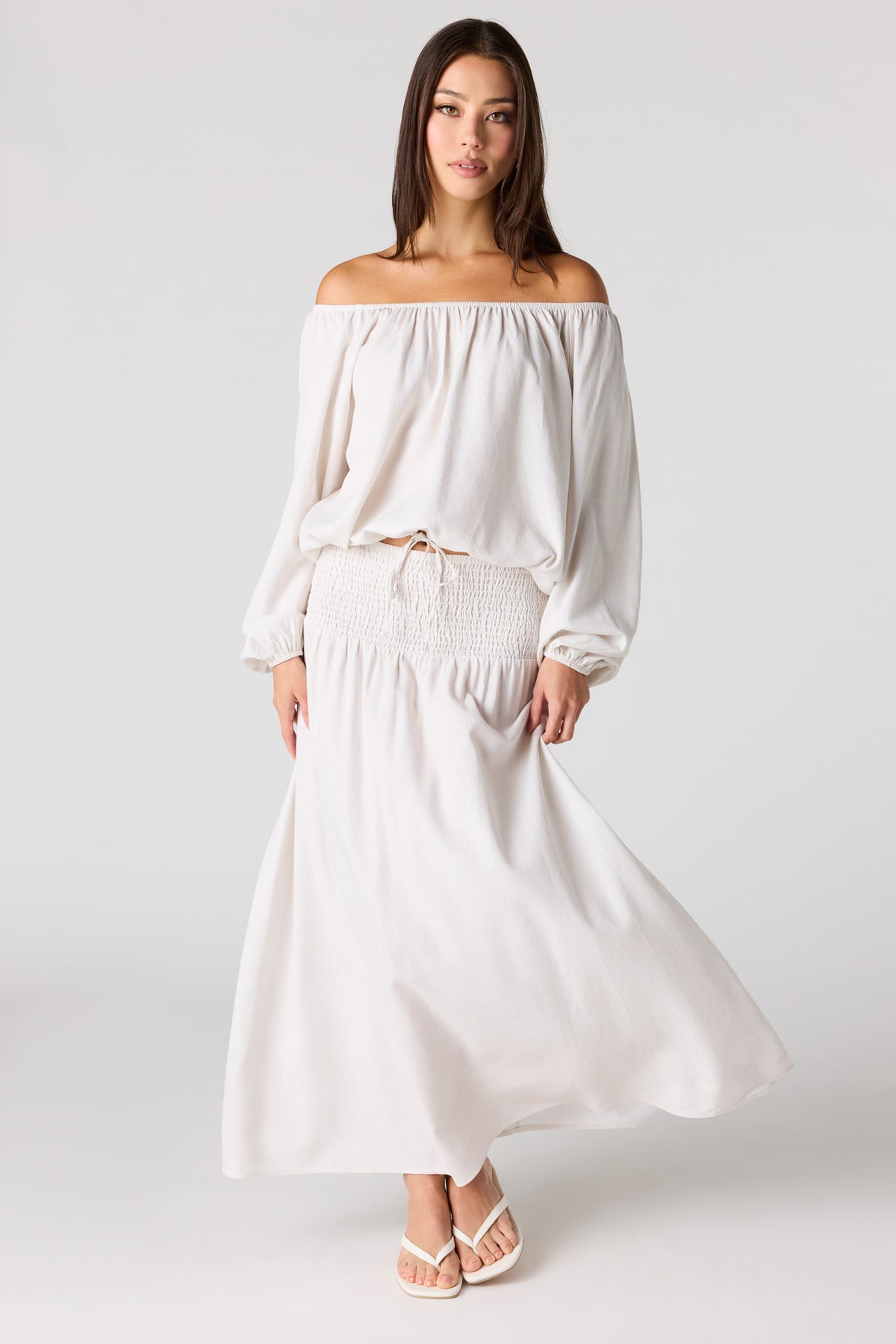 Linen-Blend Maxi Skirt - White