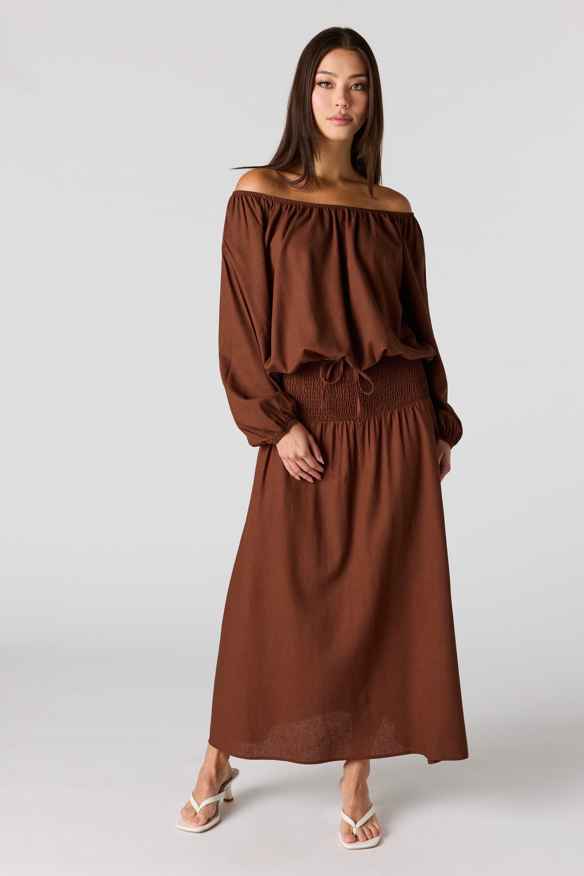 Linen-Blend Maxi Skirt - Brown