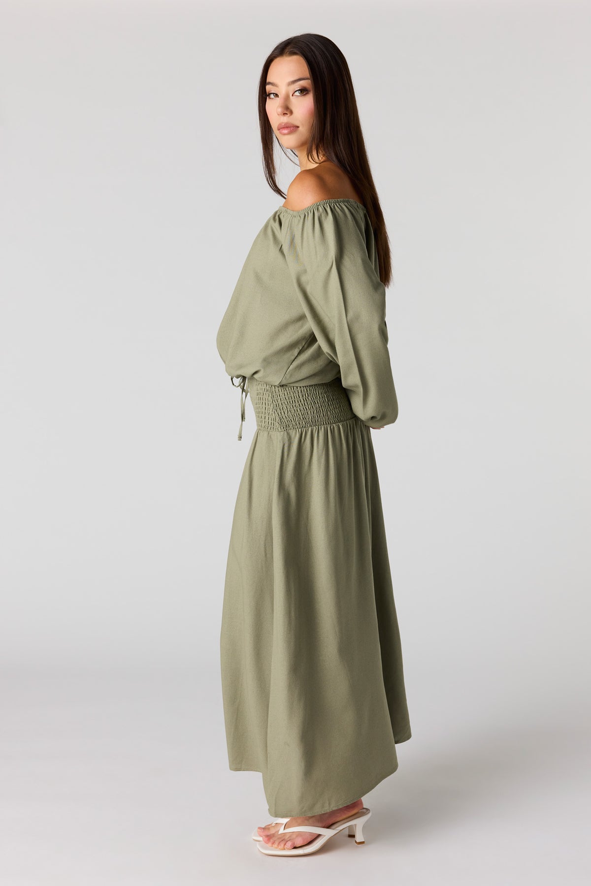 Alt View 2. Linen-Blend Maxi Skirt - Dark Green