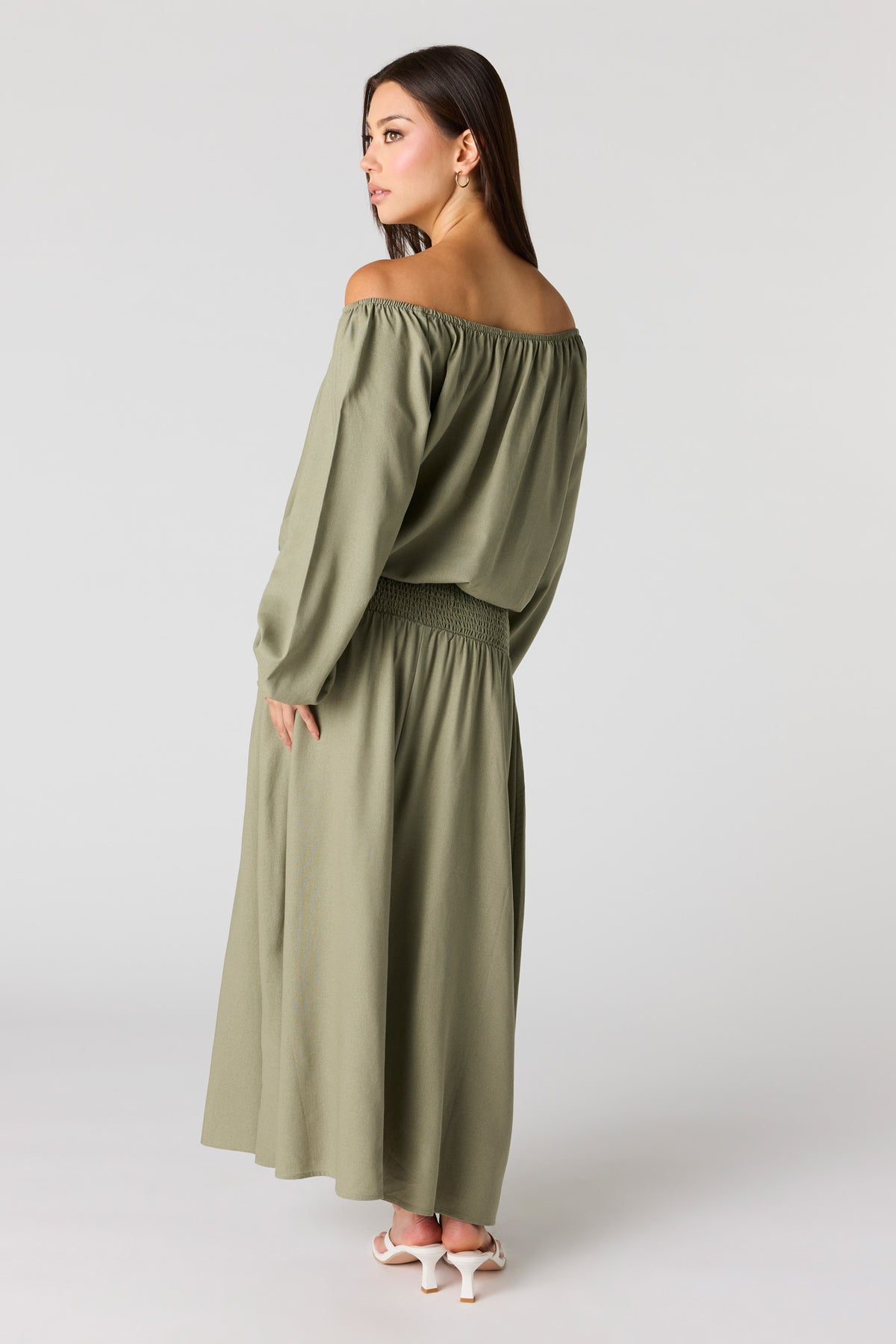 Alt View 3. Linen-Blend Maxi Skirt - Dark Green