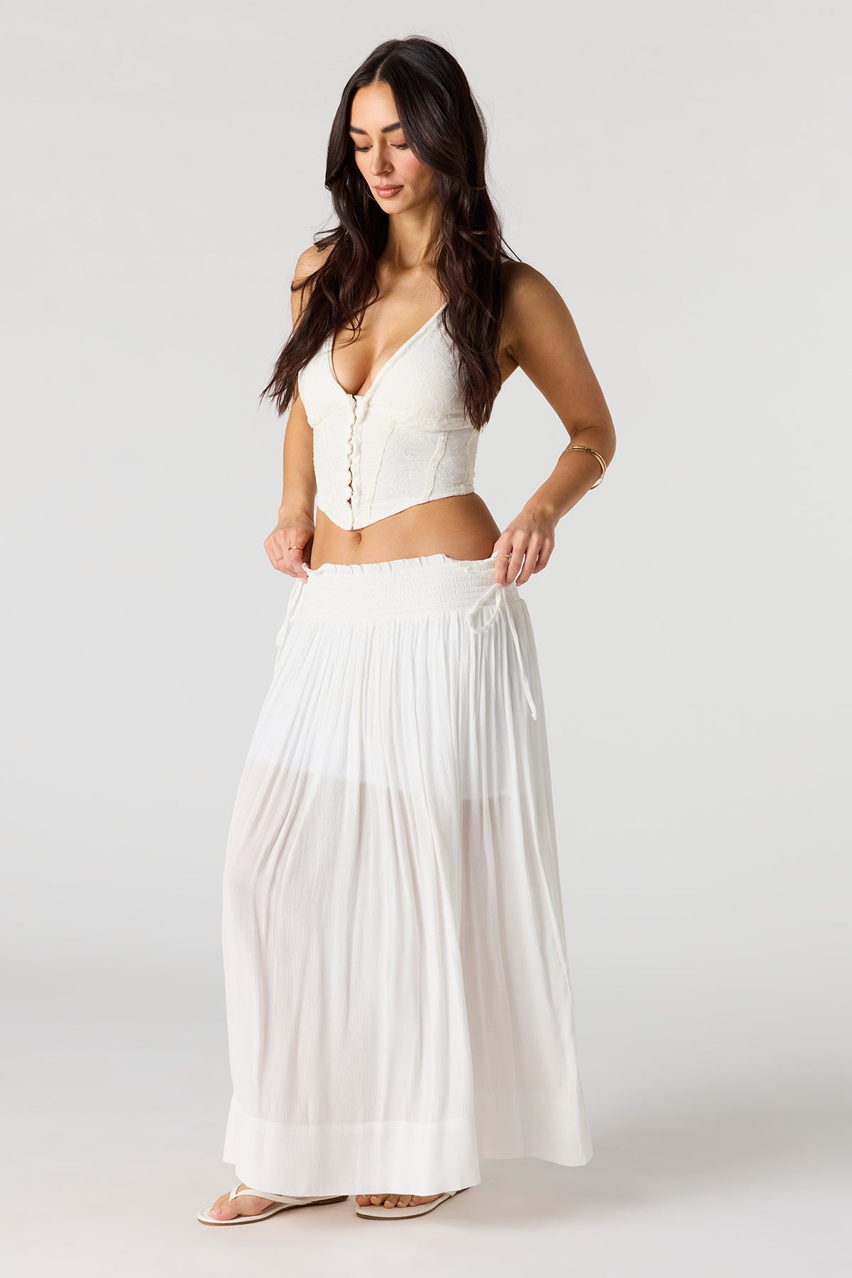 Alt View 2. Side Tie Maxi Skirt - White