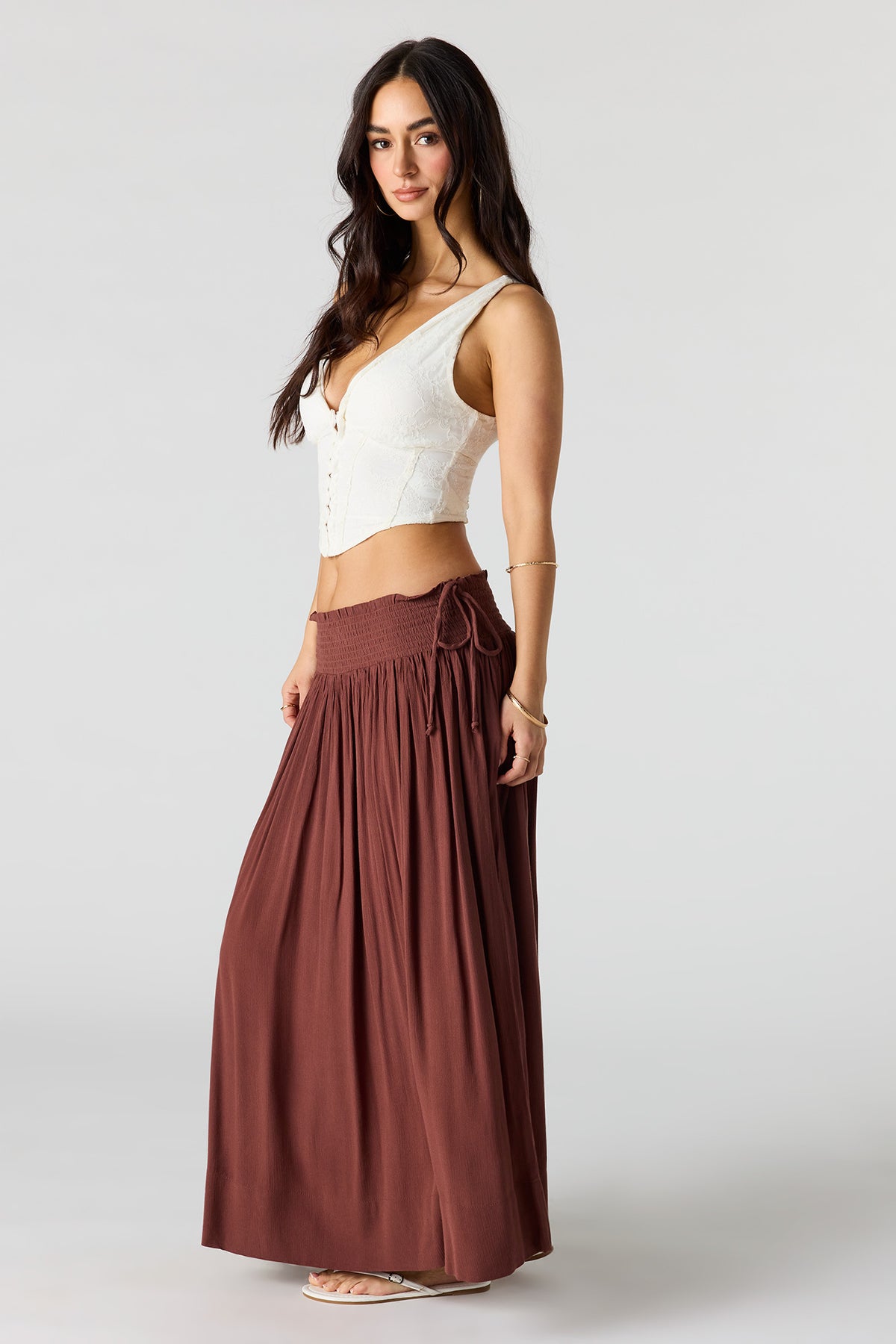Alt View 2. Side Tie Maxi Skirt - Burgundy