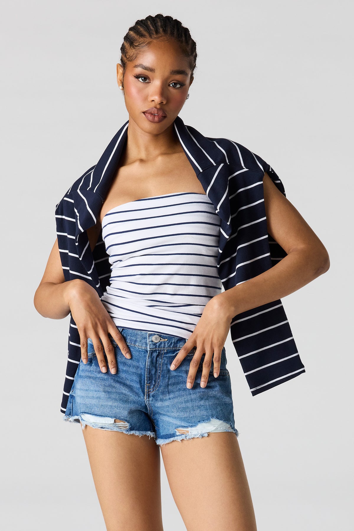 Ripped Denim Short - Navy Blue